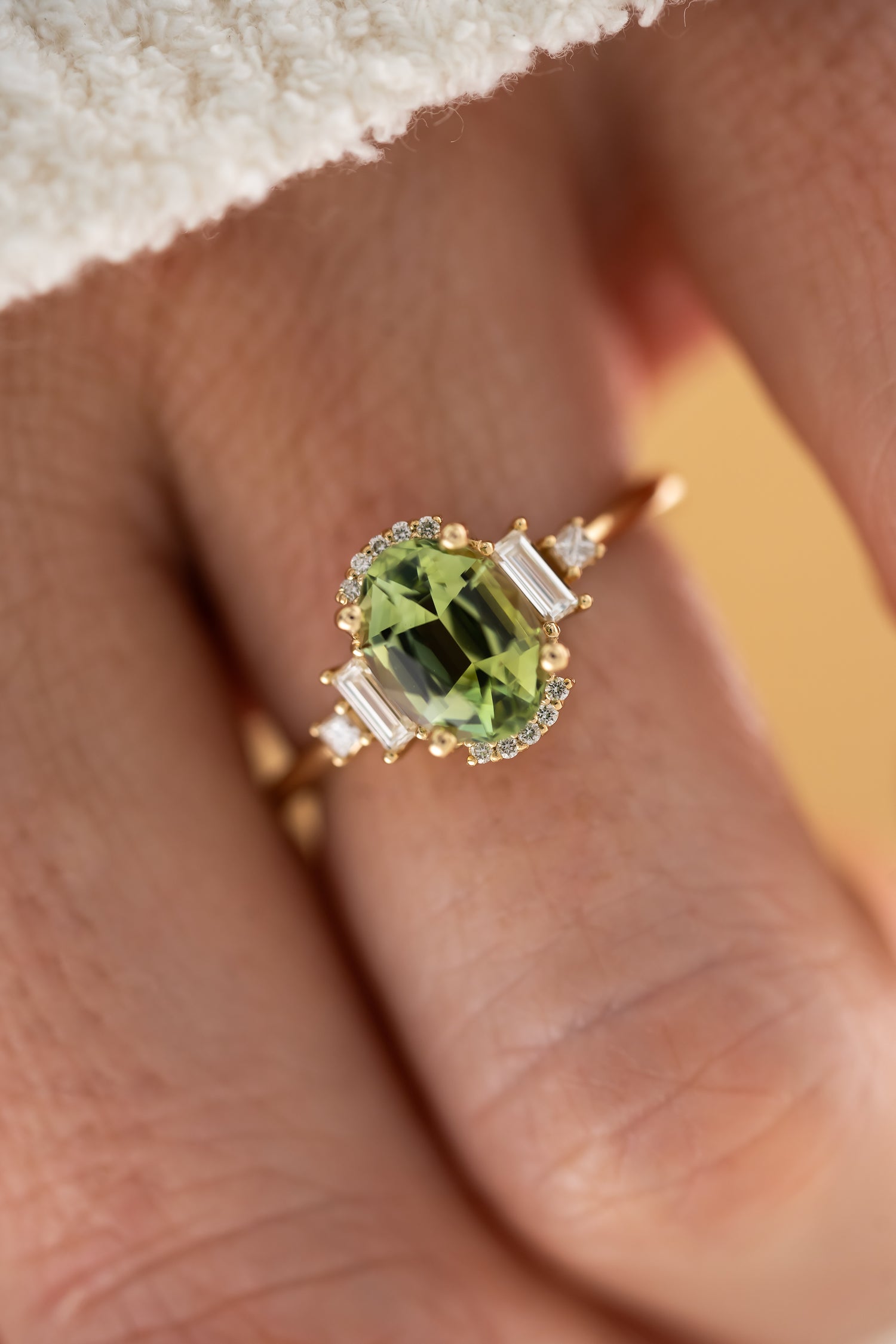 The Sura Ring - 1.7 CT Apple Green Oval Tourmaline - Lavender Creek Gems