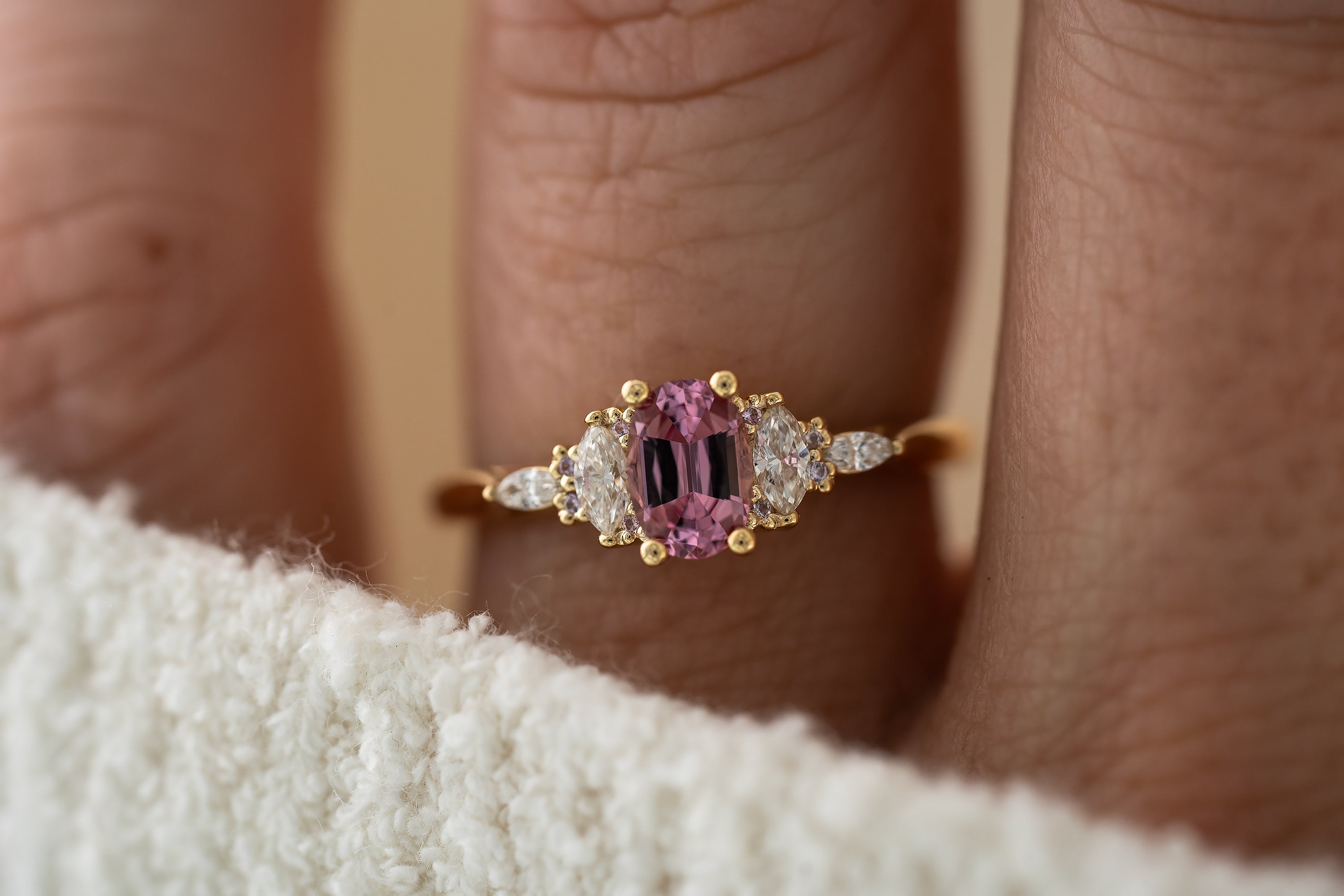 The Maeve Ring | 0.61 CT Oval Pink Spinel + Pink Sapphire Accents - Lavender Creek Gems