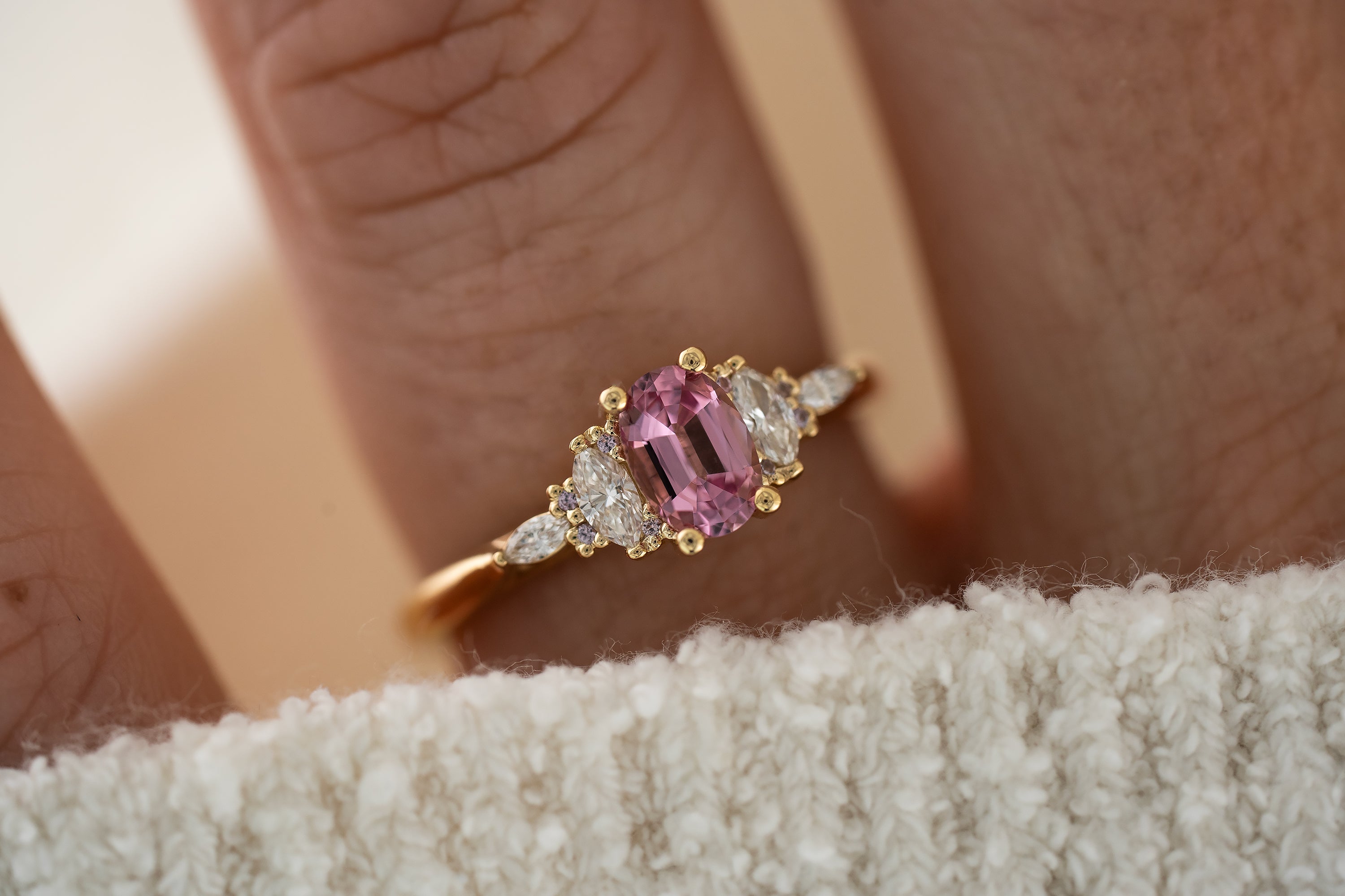 The Maeve Ring | 0.61 CT Oval Pink Spinel + Pink Sapphire Accents - Lavender Creek Gems