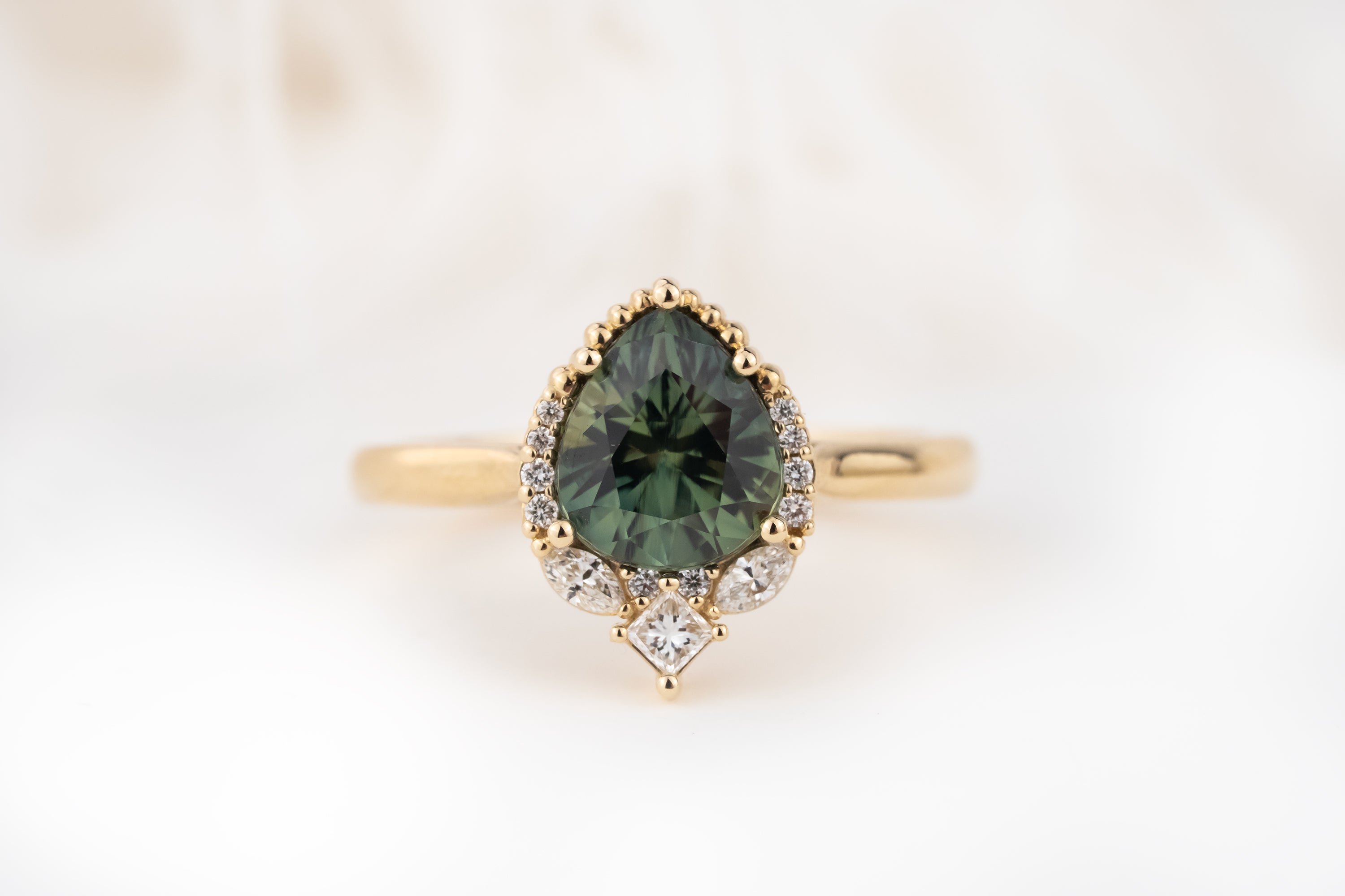 The Charlotte Ring | 1.84 CT Pear Teal Green Sapphire - Lavender Creek Gems