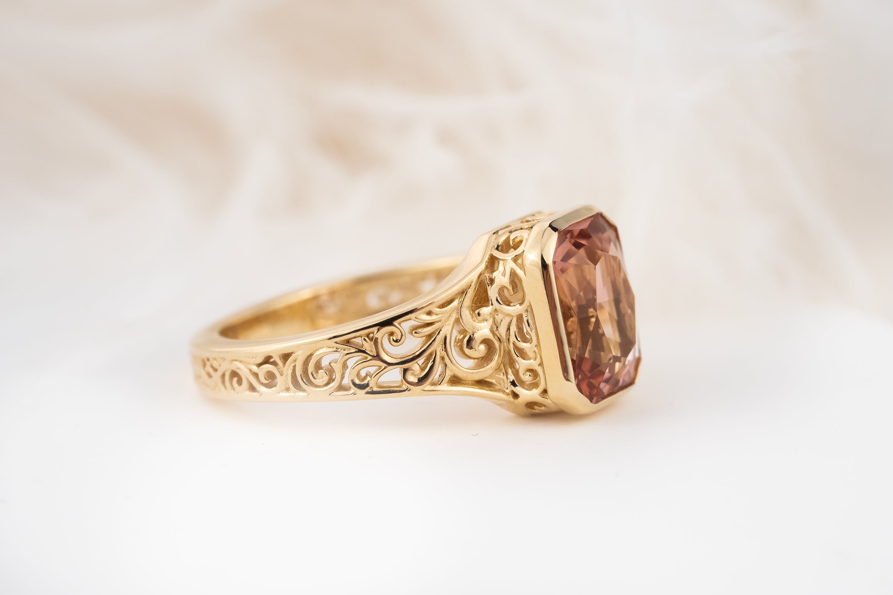 The Endearment Ring | 2.7 Radiant Peach Tourmaline - Lavender Creek Gems