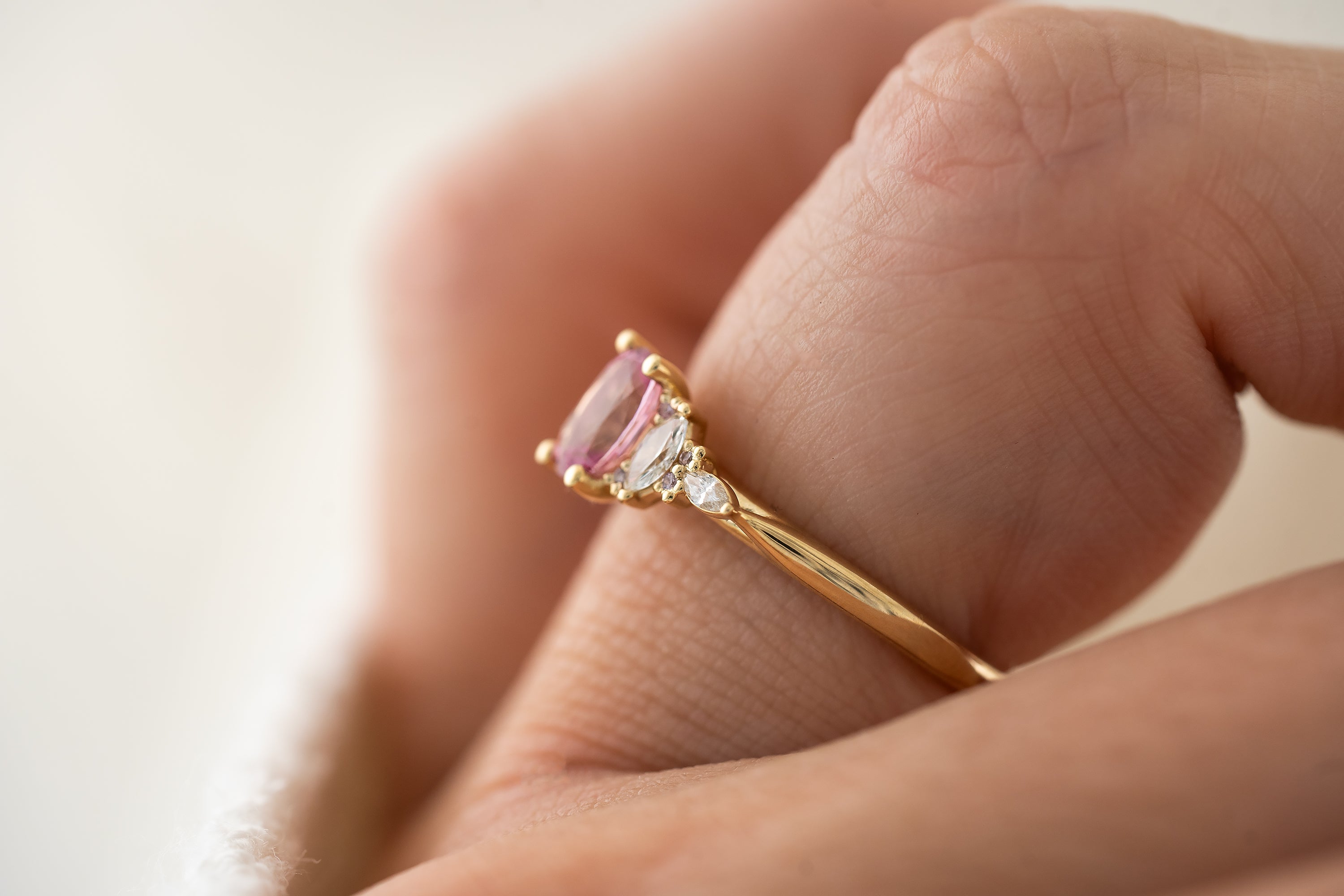 The Maeve Ring | 0.61 CT Oval Pink Spinel + Pink Sapphire Accents - Lavender Creek Gems