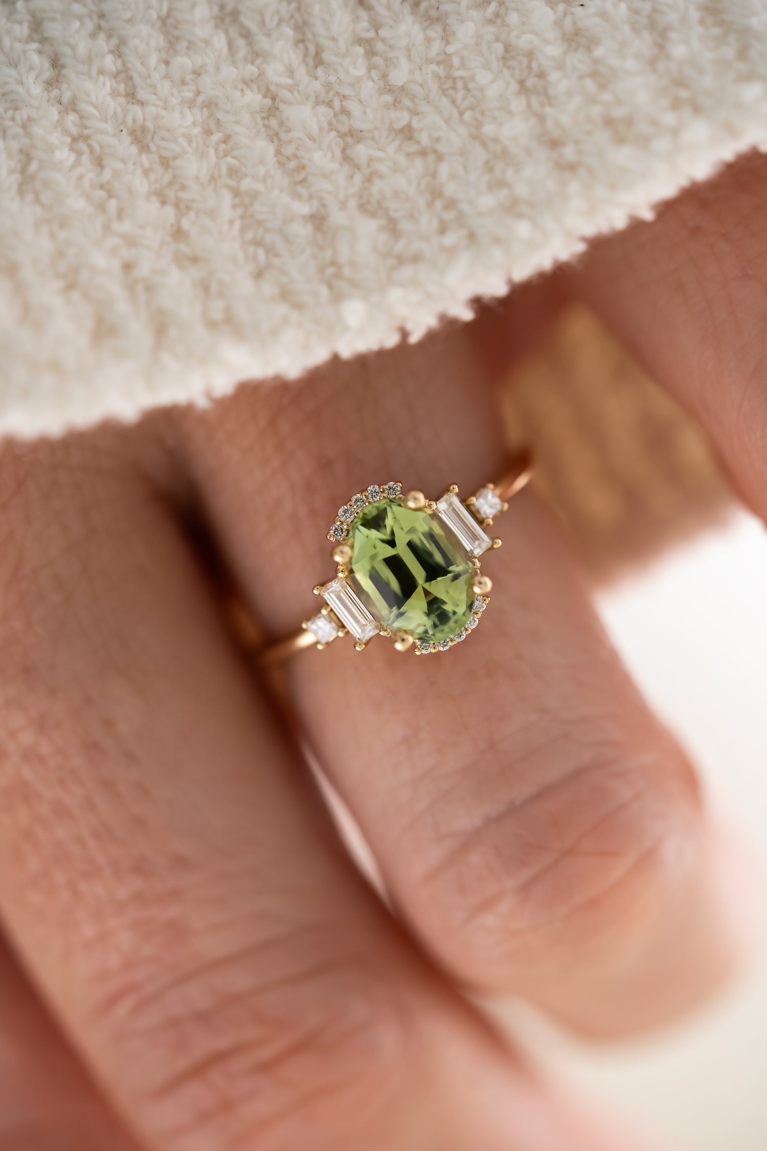The Sura Ring - 1.7 CT Apple Green Oval Tourmaline - Lavender Creek Gems