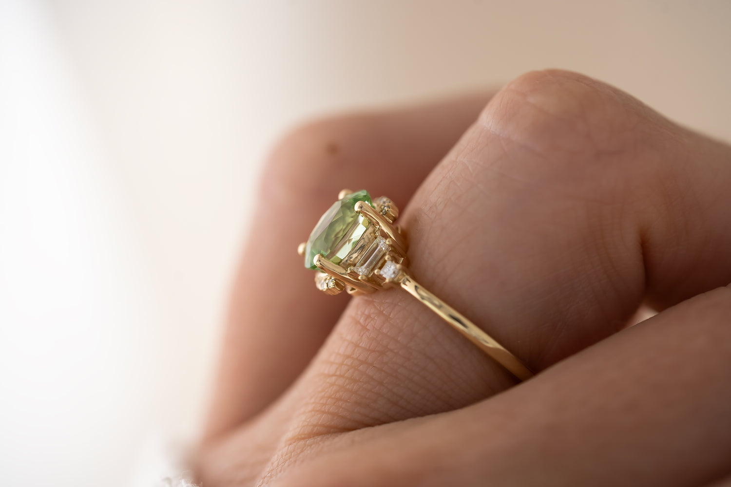 The Sura Ring - 1.7 CT Apple Green Oval Tourmaline - Lavender Creek Gems