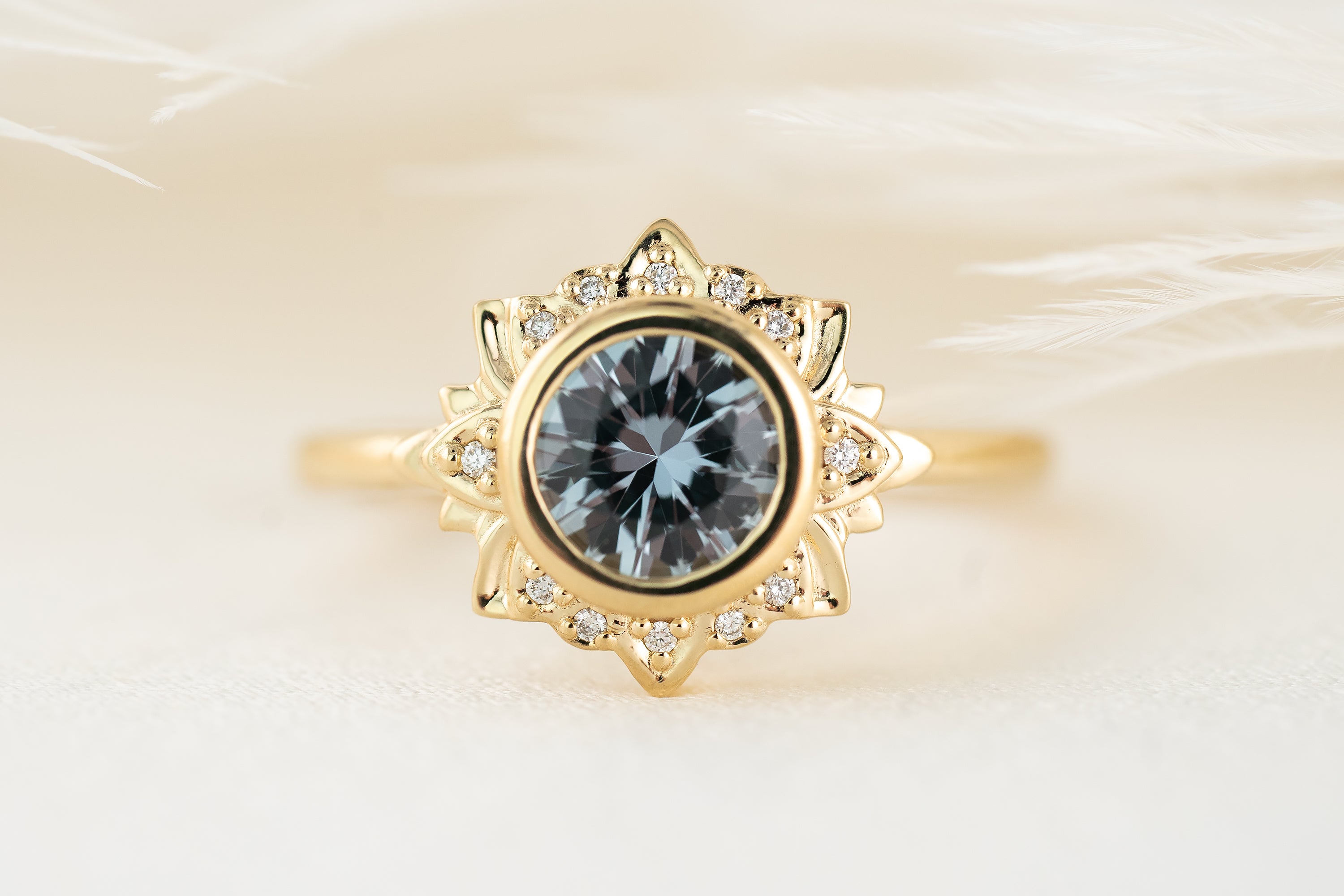 The Lotus Ring | 0.98 CT Round Blue Sapphire - Lavender Creek Gems