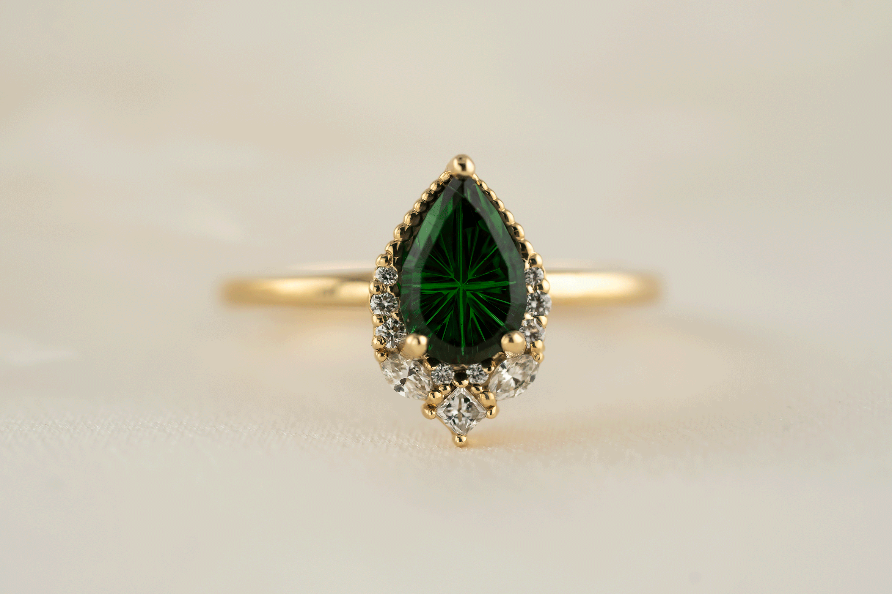 The Charlotte Ring | 1.4 Pear Starbrite™ Tsavorite Garnet - Lavender Creek Gems