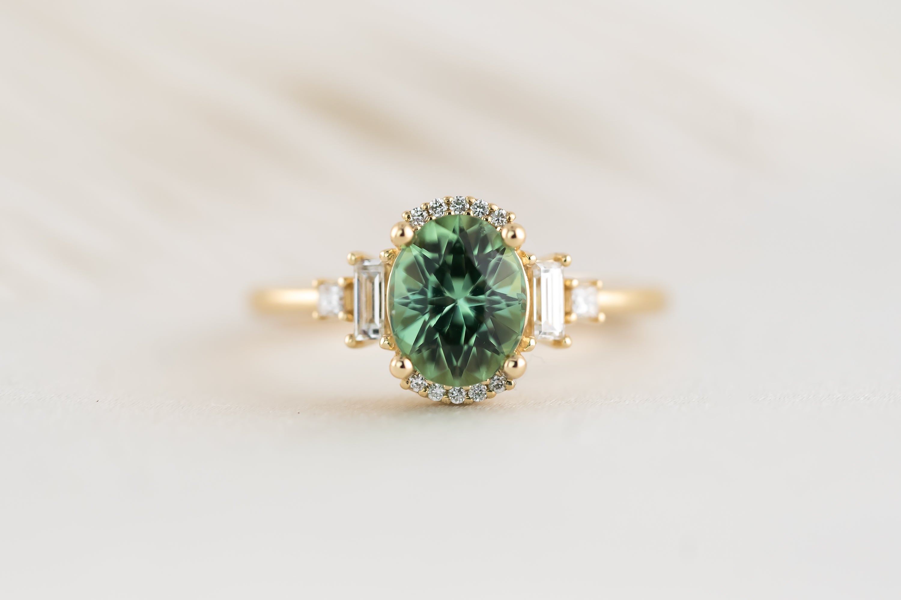 The Sura Ring - 1.5 CT Mint Green/Teal Oval Tourmaline - Lavender Creek Gems