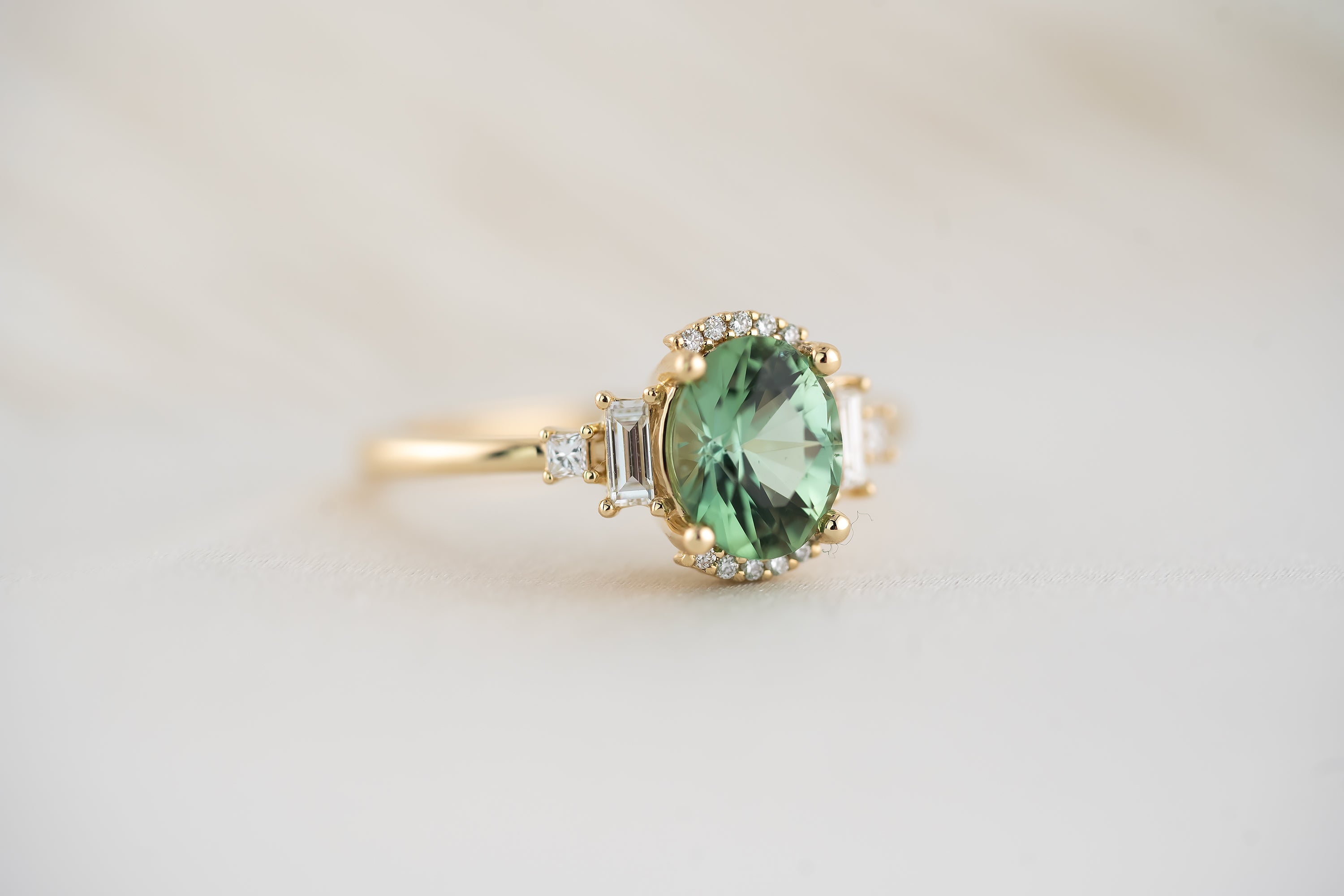 The Sura Ring - 1.5 CT Mint Green/Teal Oval Tourmaline - Lavender Creek Gems
