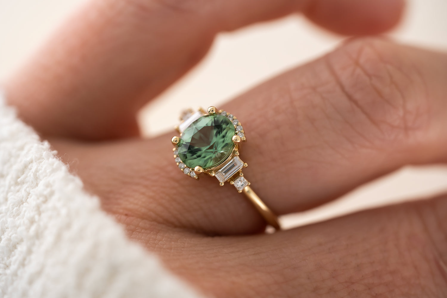 The Sura Ring - 1.5 CT Mint Green/Teal Oval Tourmaline - Lavender Creek Gems