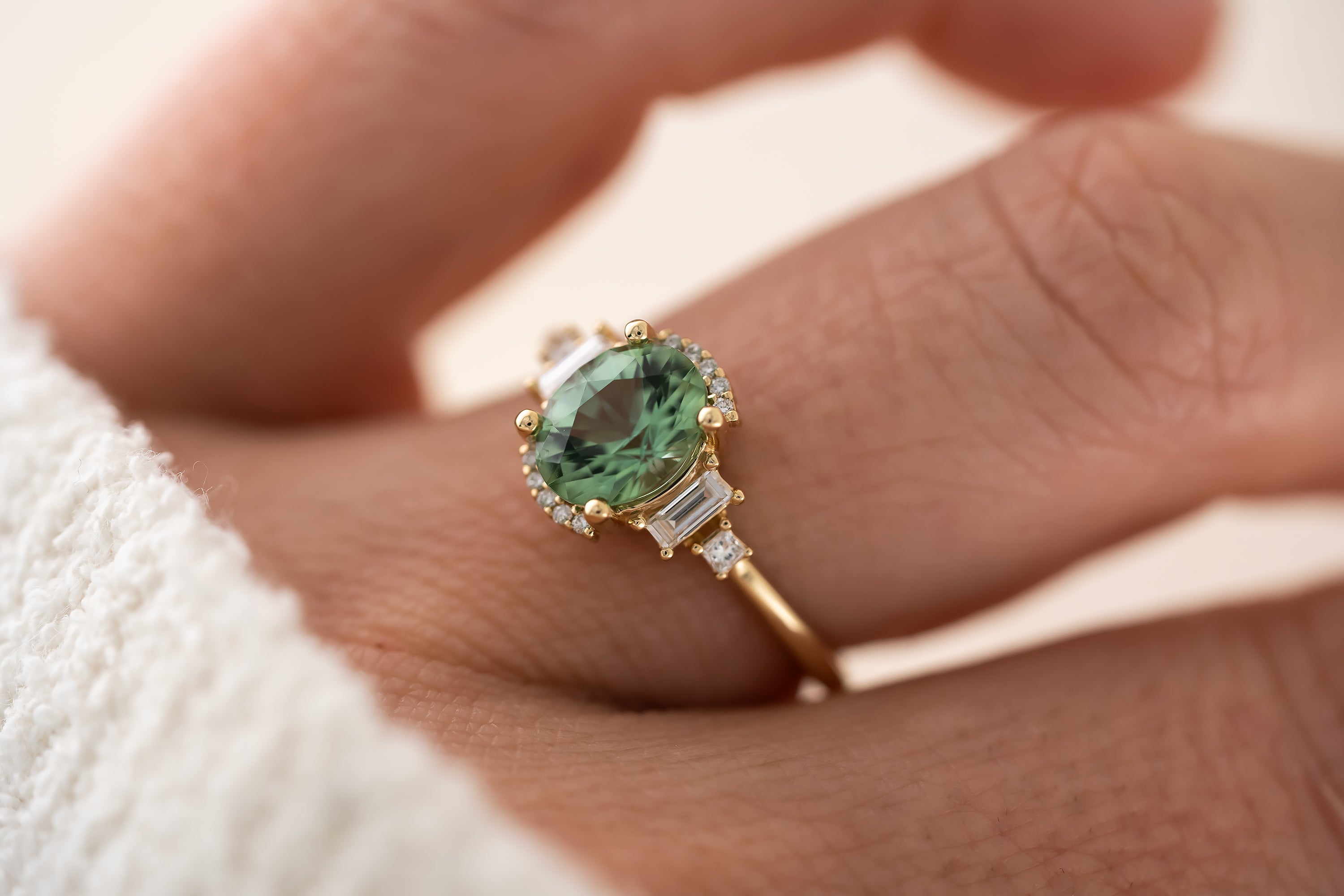 The Sura Ring - 1.5 CT Mint Green/Teal Oval Tourmaline - Lavender Creek Gems