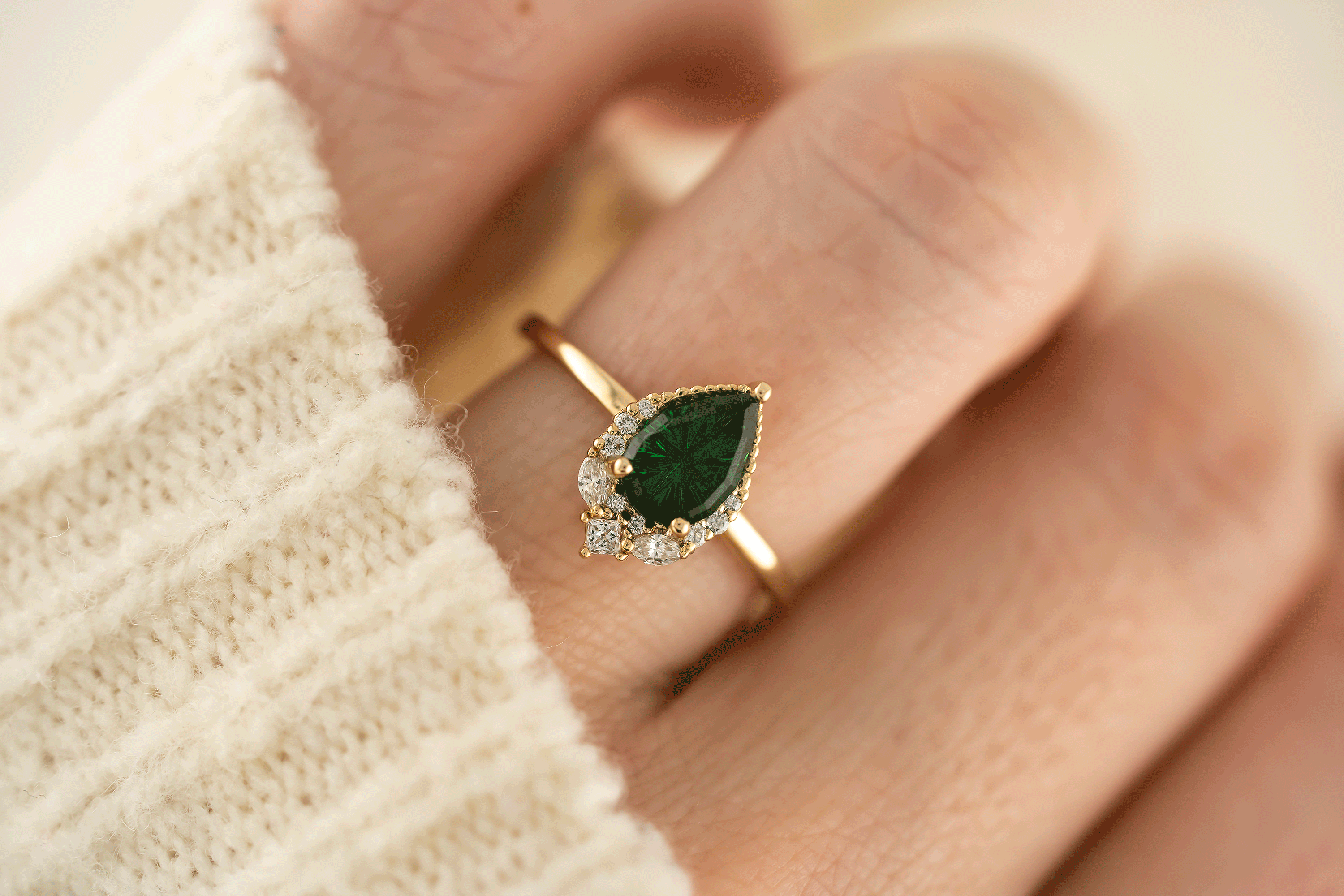 The Charlotte Ring | 1.4 Pear Starbrite™ Tsavorite Garnet - Lavender Creek Gems