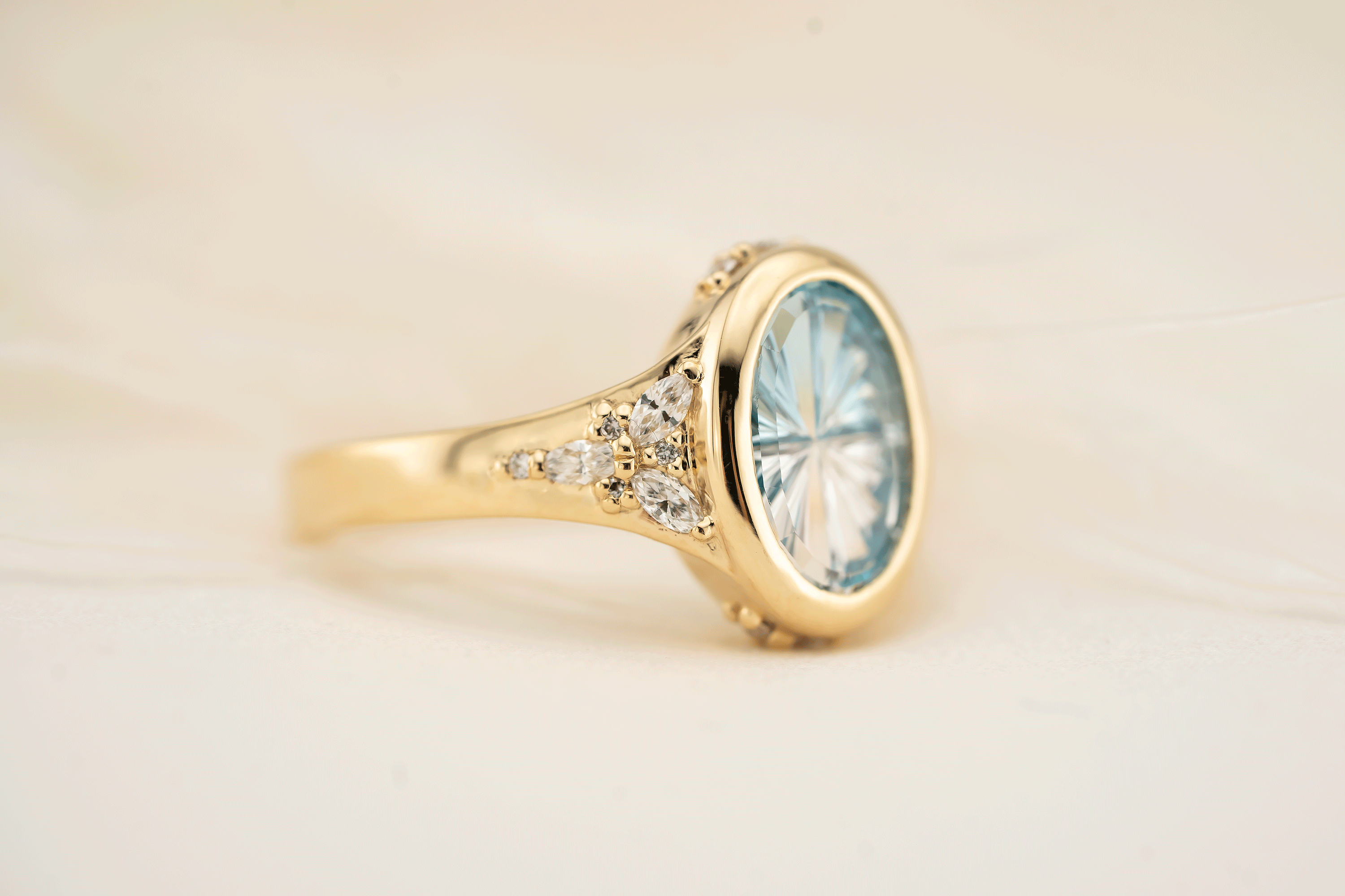 The Daylight Ring | 3.15 CT Oval Starbrite™ Bicolor Blue Zircon - Lavender Creek Gems