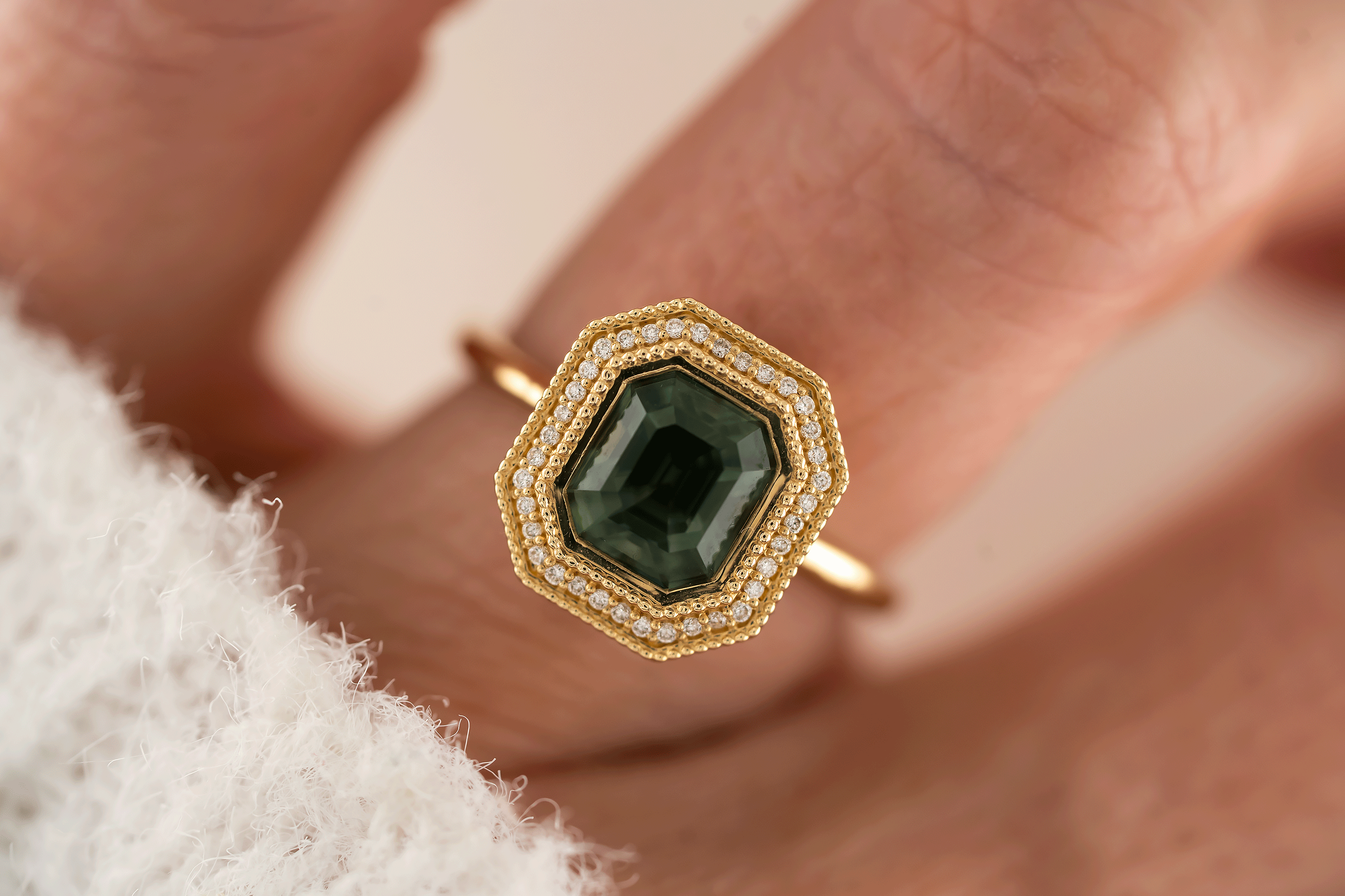 The Satine Ring | 2.16 CT Square Emerald Teal Sapphire - Lavender Creek Gems