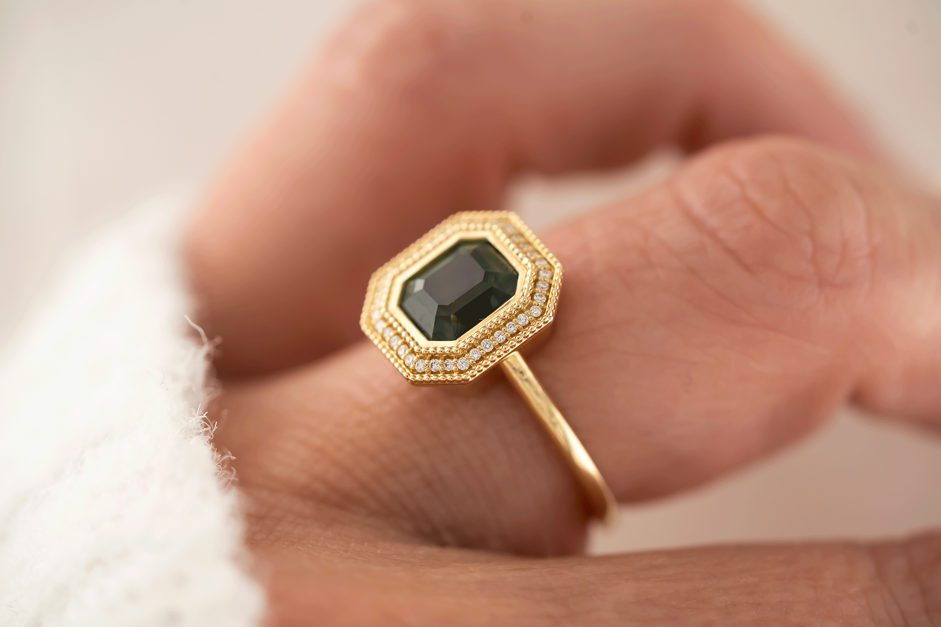 The Satine Ring | 2.16 CT Square Emerald Teal Sapphire - Lavender Creek Gems