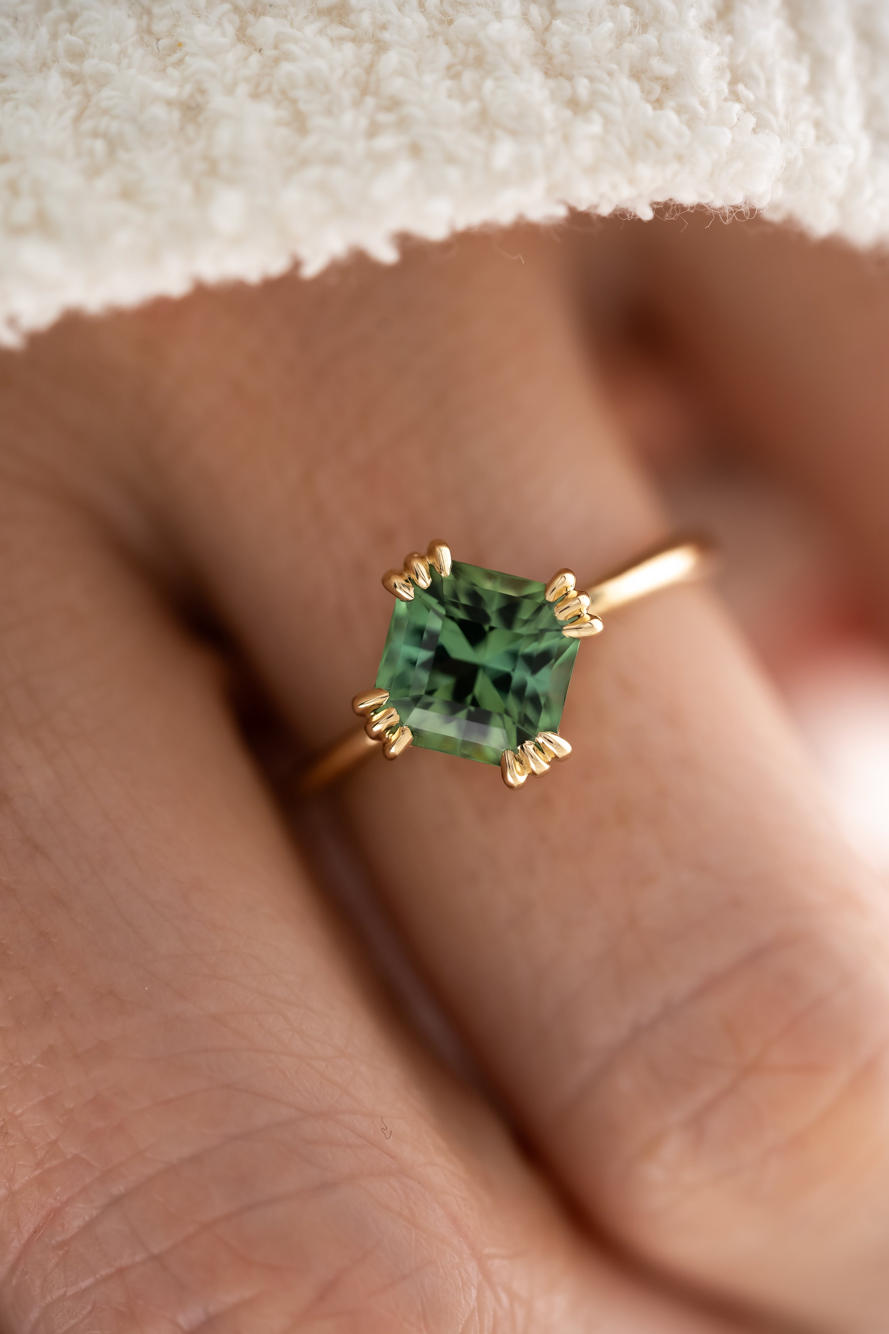 The Thalassa Ring - 2.1 CT Square Radiant Green Tourmaline - Lavender Creek Gems