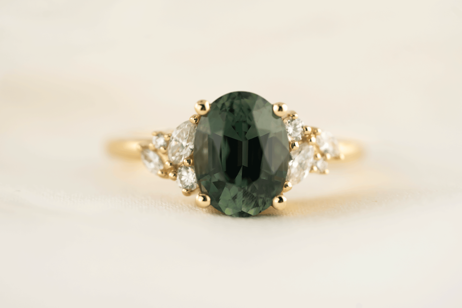 The Laurel Ring | 3.06 CT Oval Teal Green Sapphire - Lavender Creek Gems