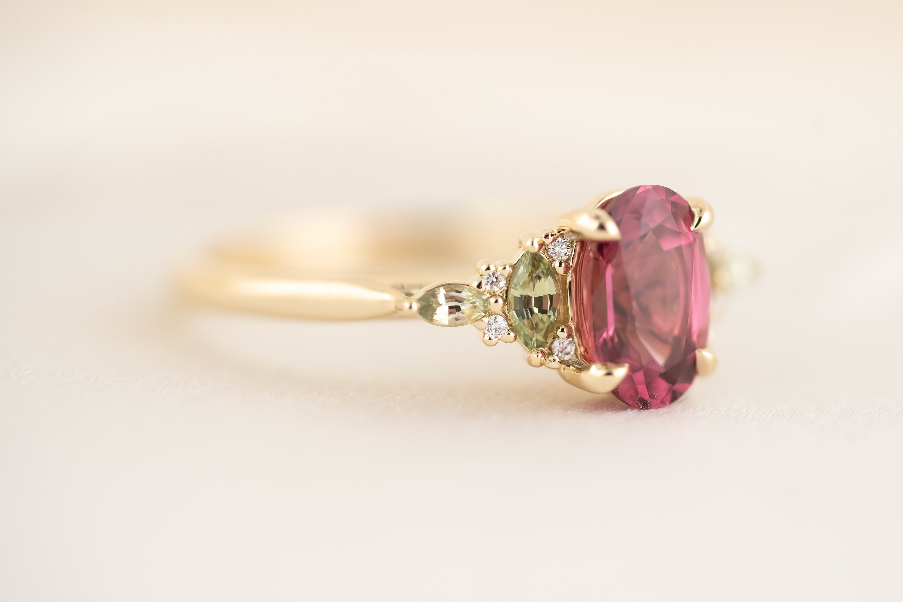The Maeve Ring | 1.41 CT Pink Spinel + Green Sapphire - Lavender Creek Gems