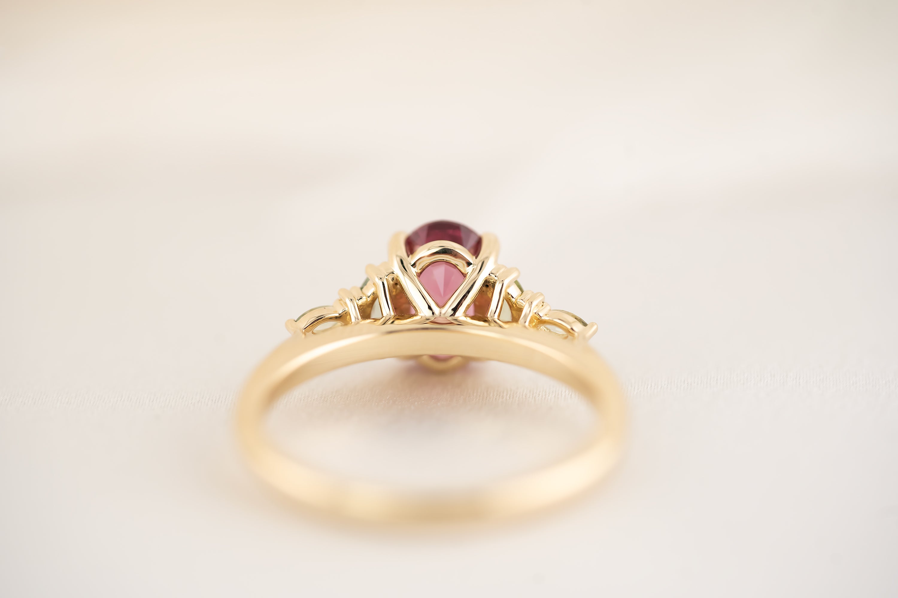 The Maeve Ring | 1.41 CT Pink Spinel + Green Sapphire - Lavender Creek Gems