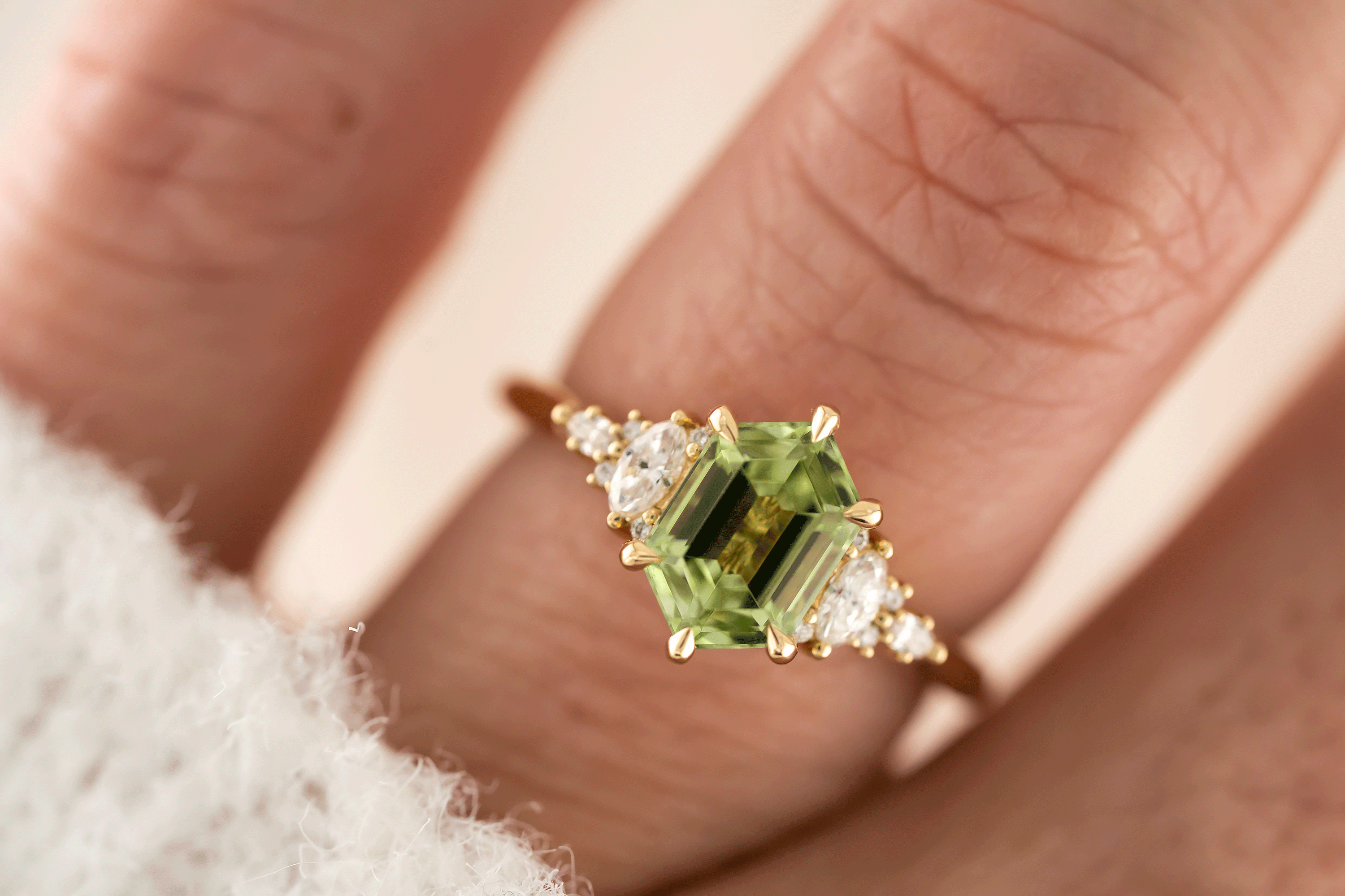 The Maeve Ring | 1.67 CT Elongated Hexagon Mint Green Tourmaline - Lavender Creek Gems