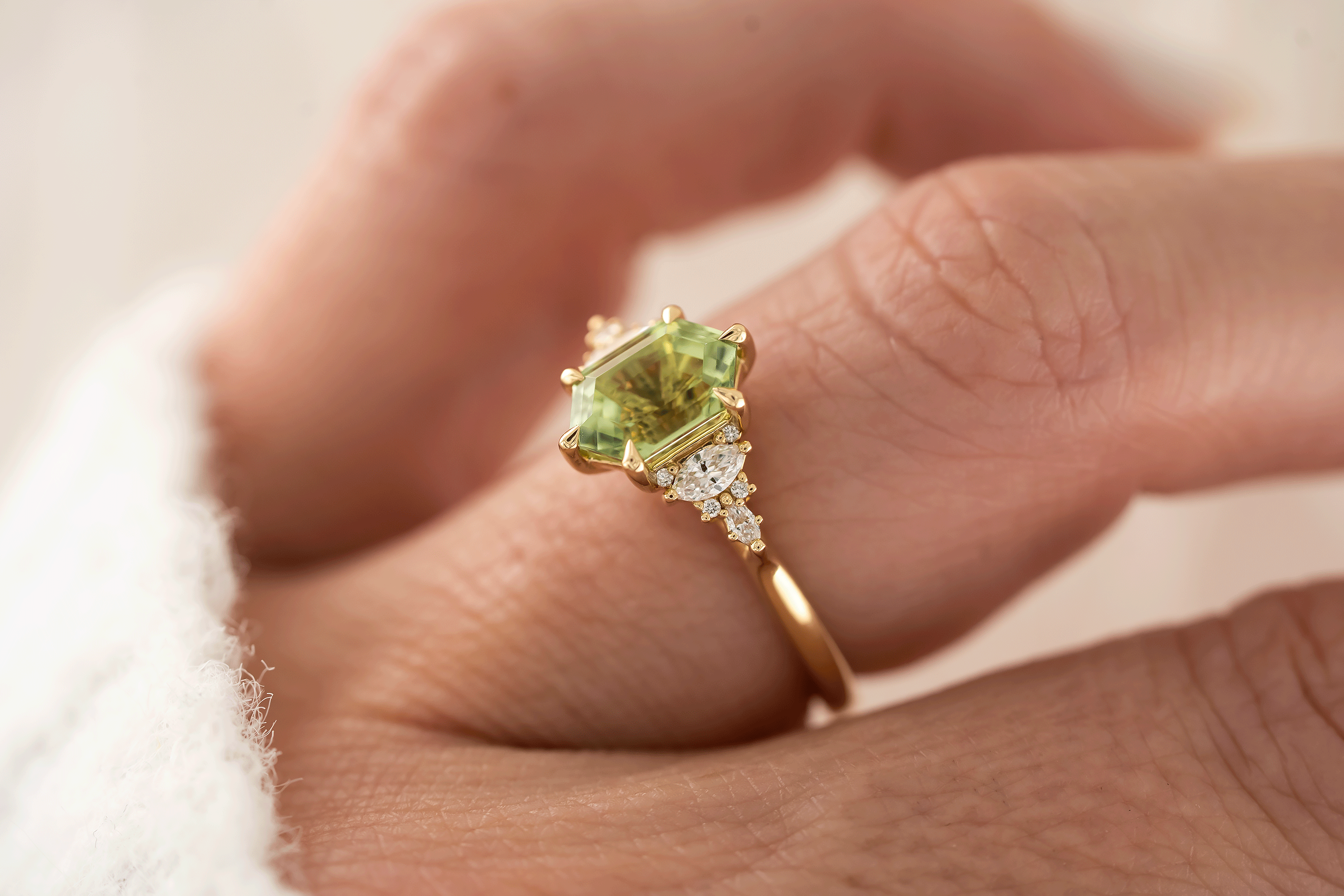 The Maeve Ring | 1.67 CT Elongated Hexagon Mint Green Tourmaline - Lavender Creek Gems