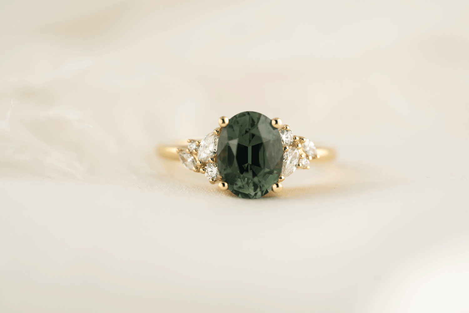 The Laurel Ring | 3.06 CT Oval Teal Green Sapphire - Lavender Creek Gems