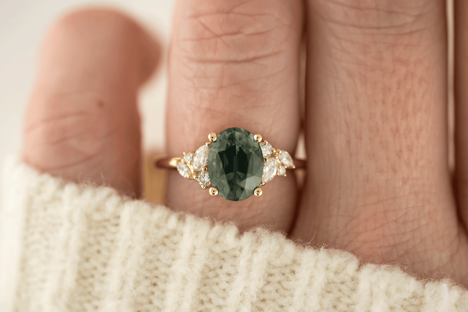 The Laurel Ring | 3.06 CT Oval Teal Green Sapphire - Lavender Creek Gems