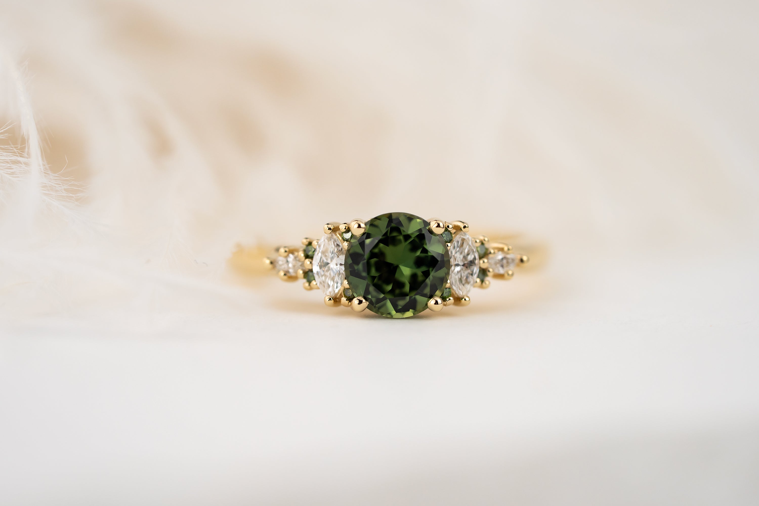 The Maeve Ring | 1.07 CT Round Green Sapphire + Dark Green Diamond Hidden Halo - Lavender Creek Gems