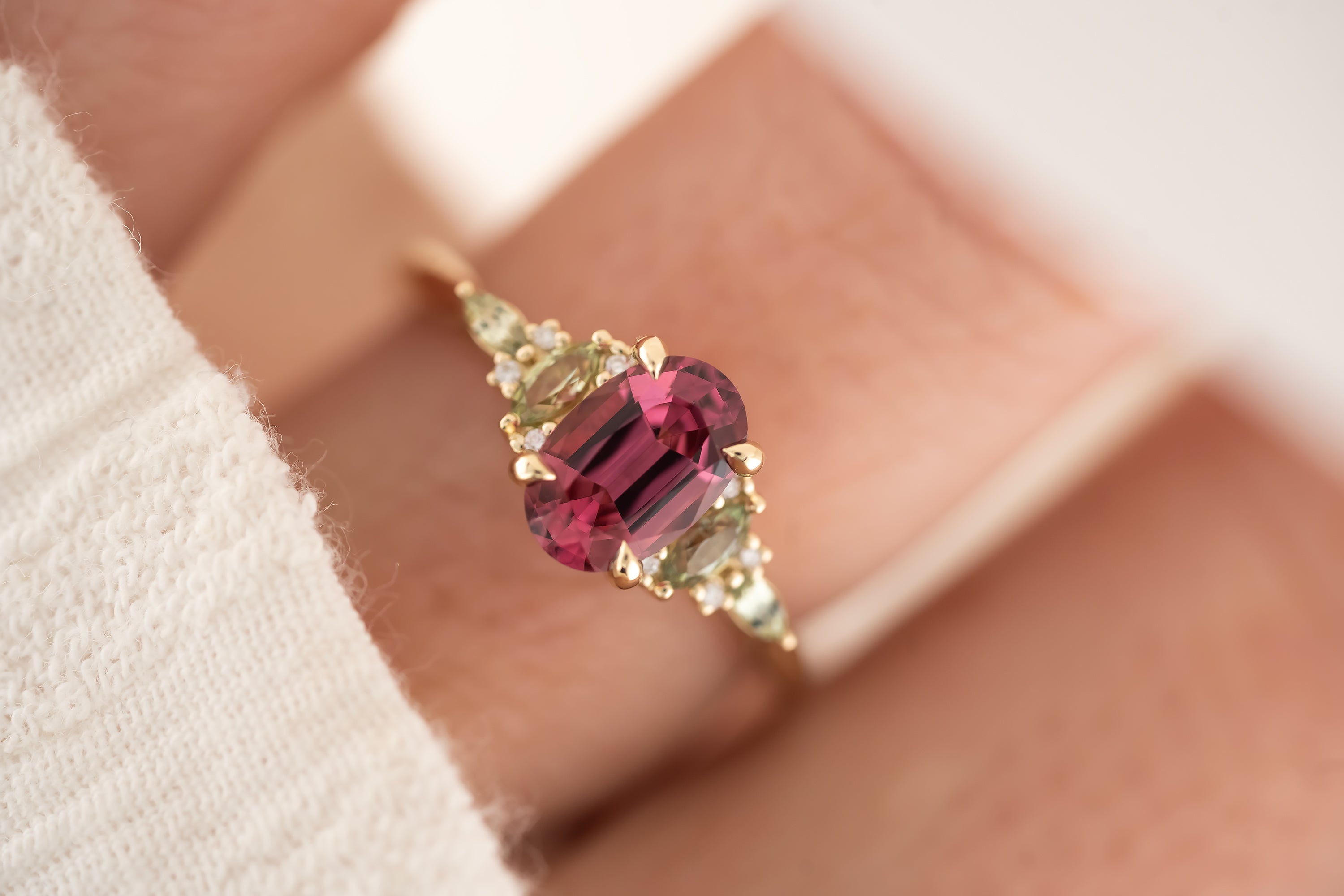 The Maeve Ring | 1.41 CT Pink Spinel + Green Sapphire - Lavender Creek Gems