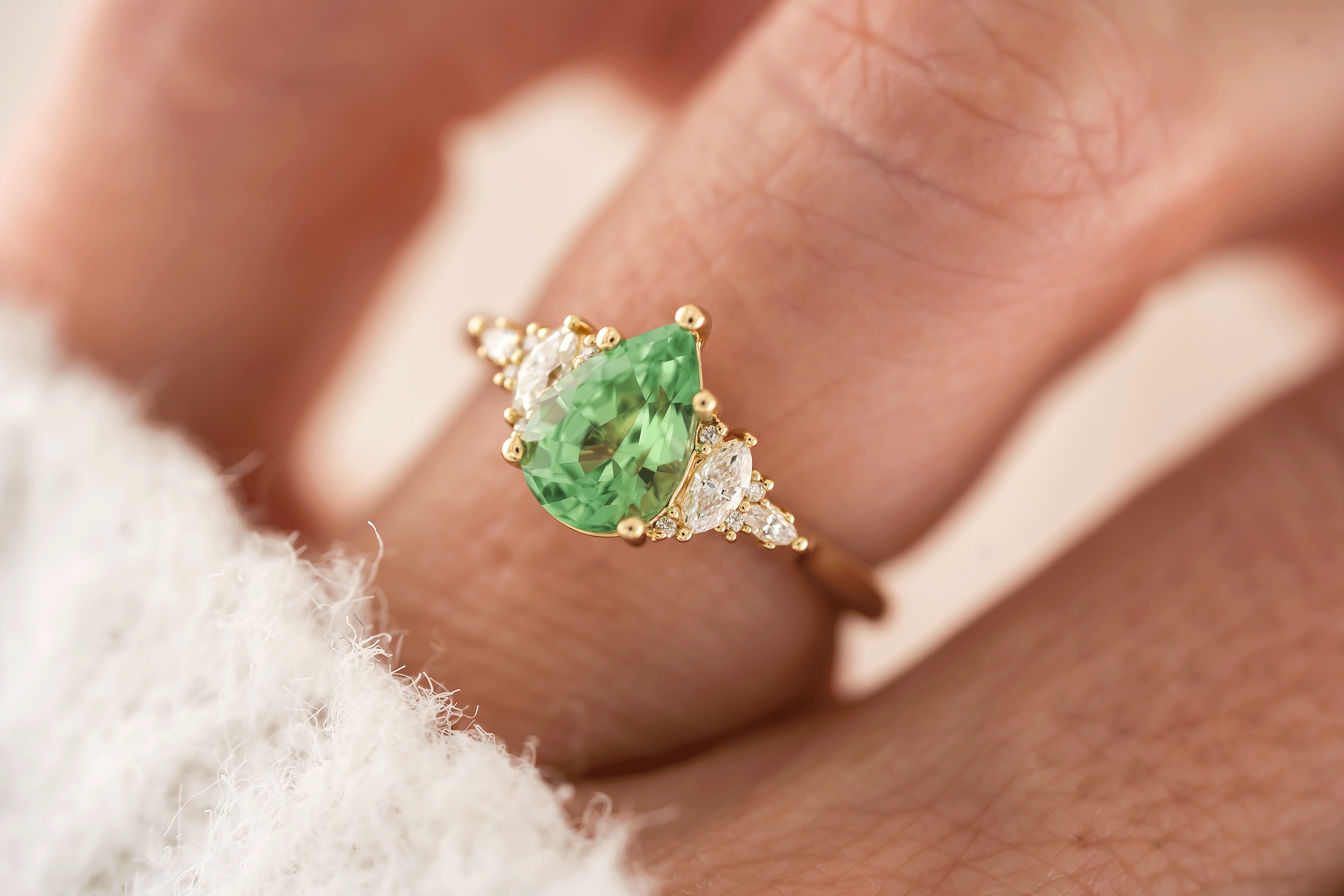 The Maeve Ring | 1.53 CT Pear Lagoon/Green Tourmaline - Lavender Creek Gems