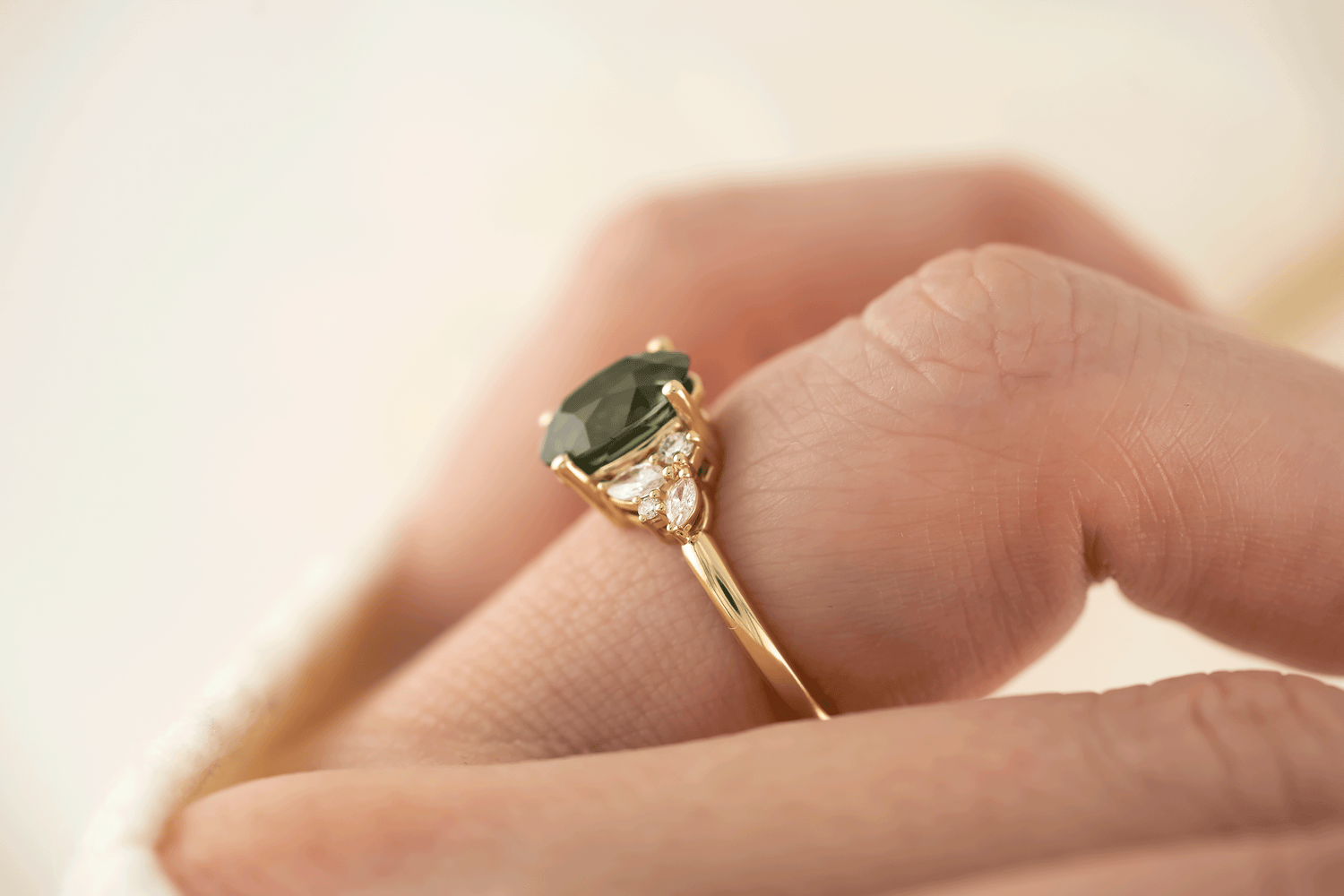 The Laurel Ring | 3.06 CT Oval Teal Green Sapphire - Lavender Creek Gems