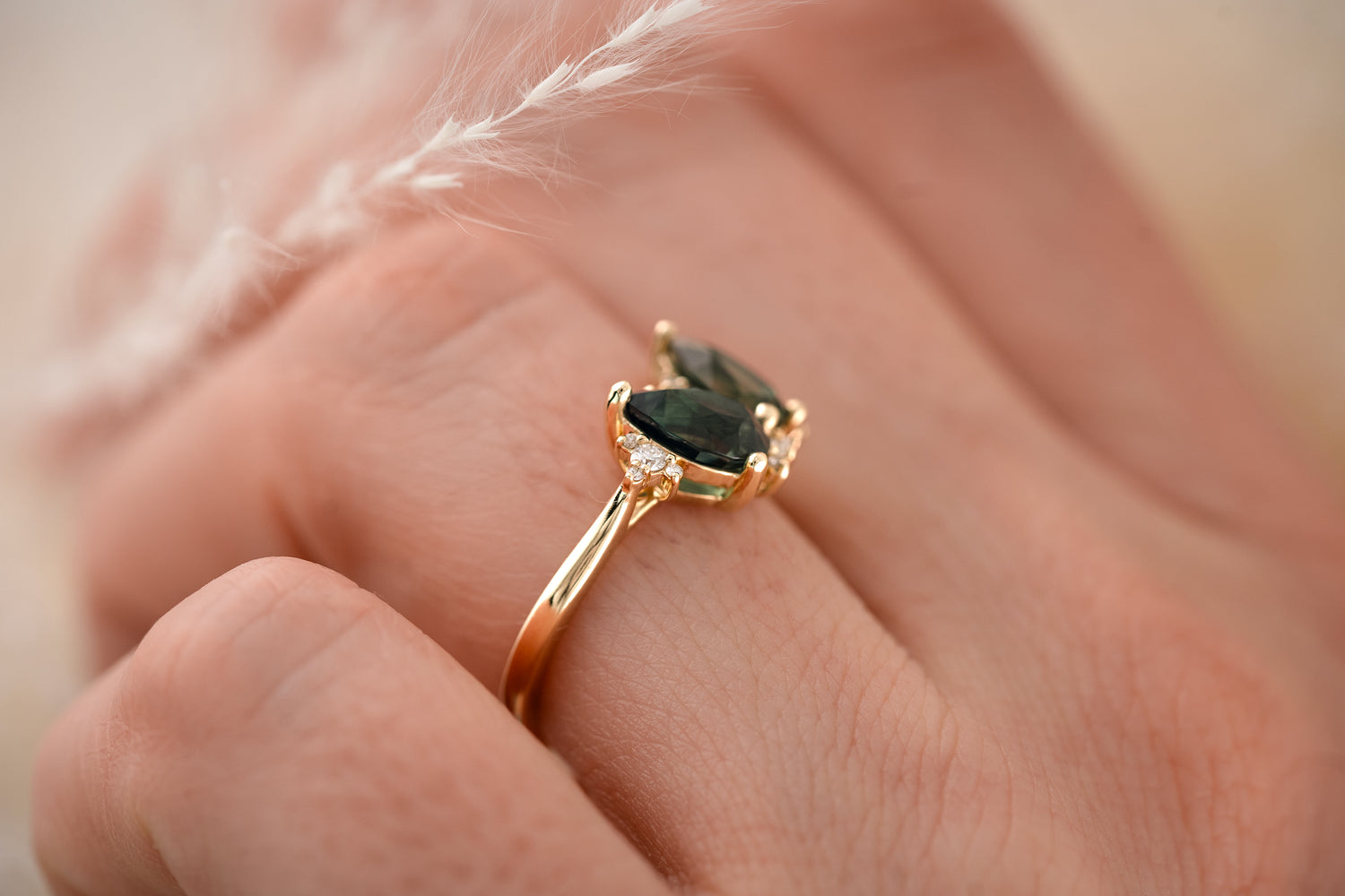 The Vega Teal/Green Sapphire Ring - Lavender Creek Gems