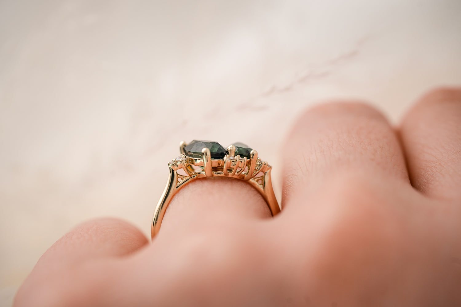 The Vega Teal/Green Sapphire Ring - Lavender Creek Gems