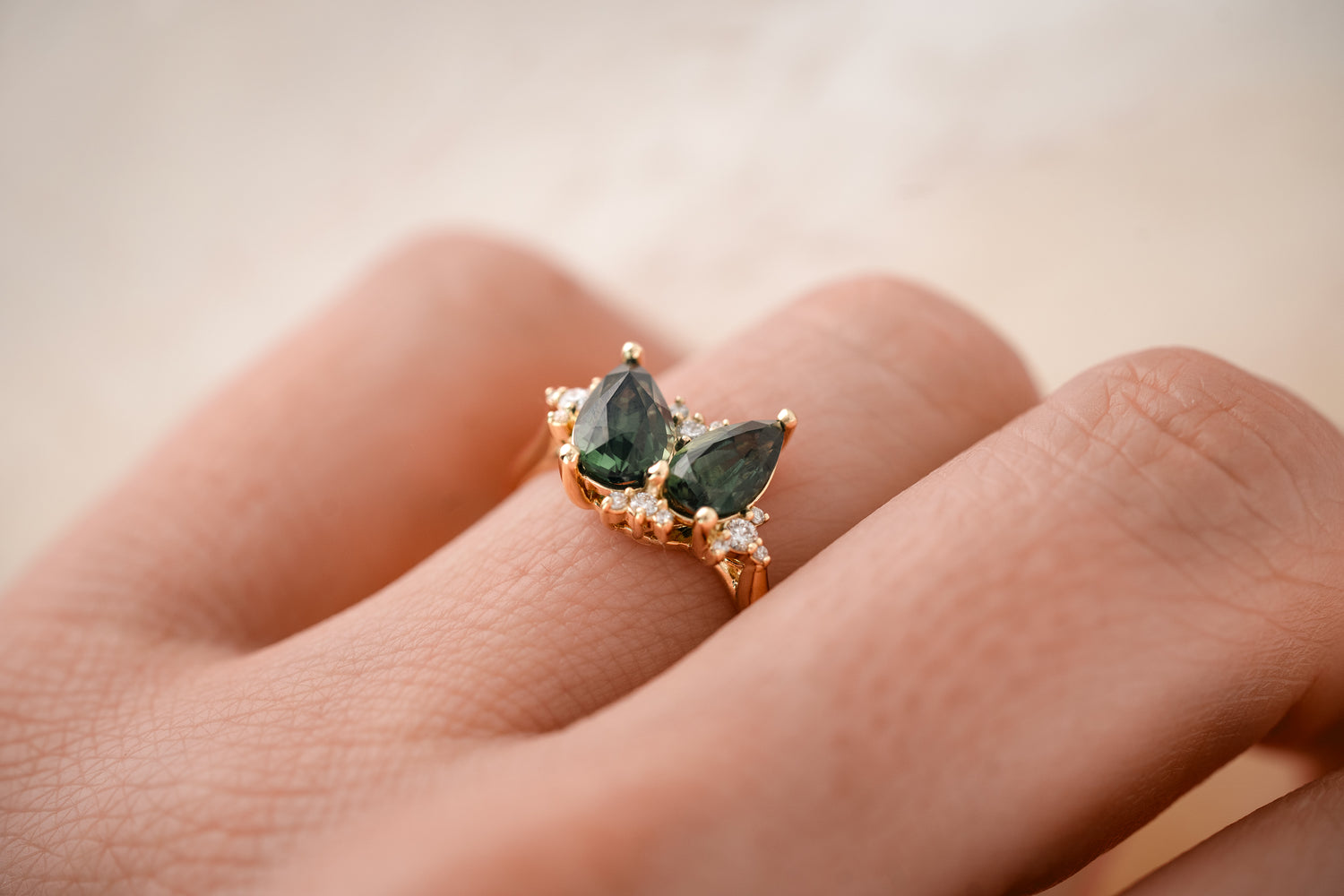 The Vega Teal/Green Sapphire Ring - Lavender Creek Gems