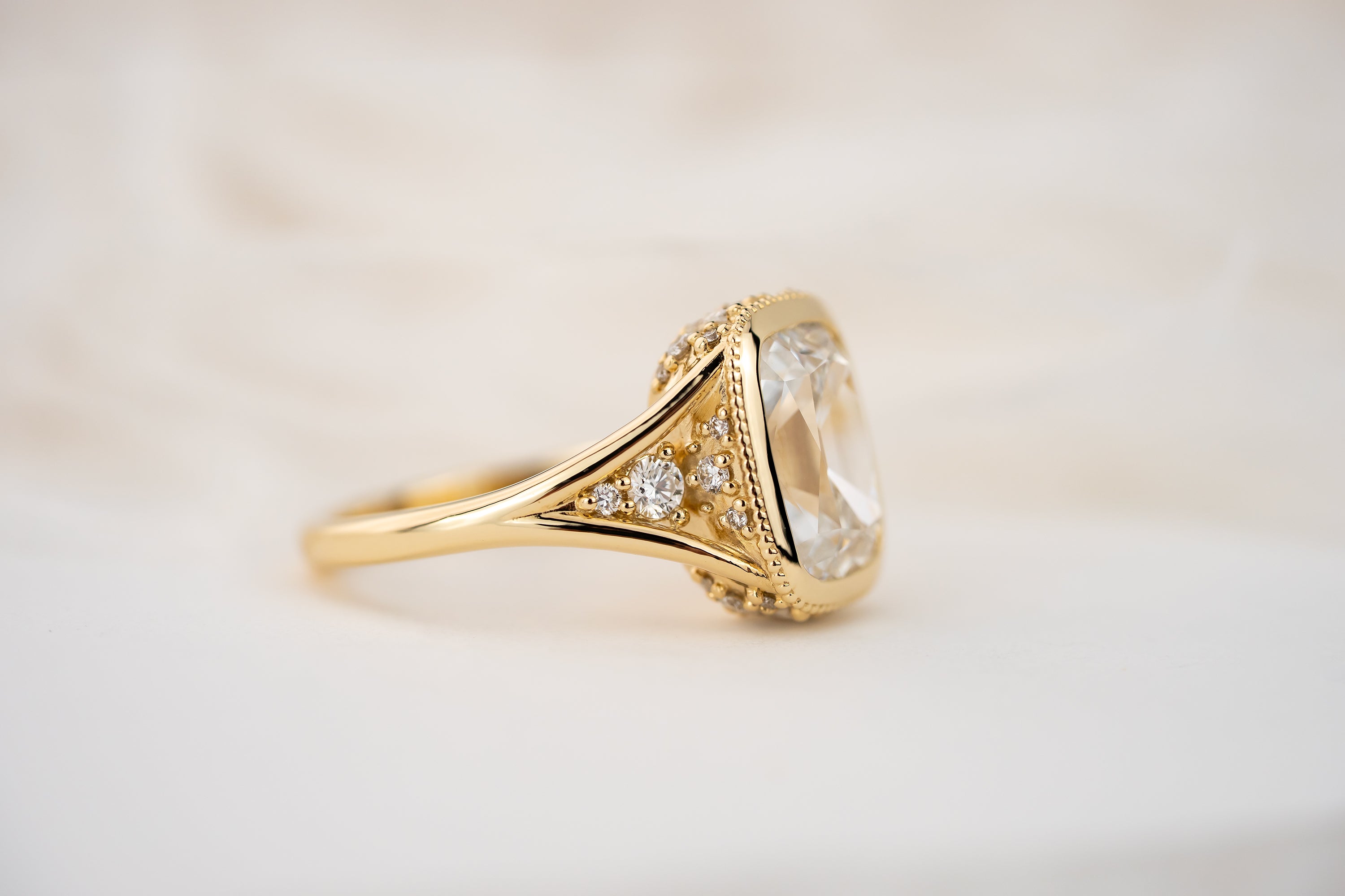 The Sitara Ring | 2.8 CT Old Mine Elongated Cushion Diamond - Lavender Creek Gems