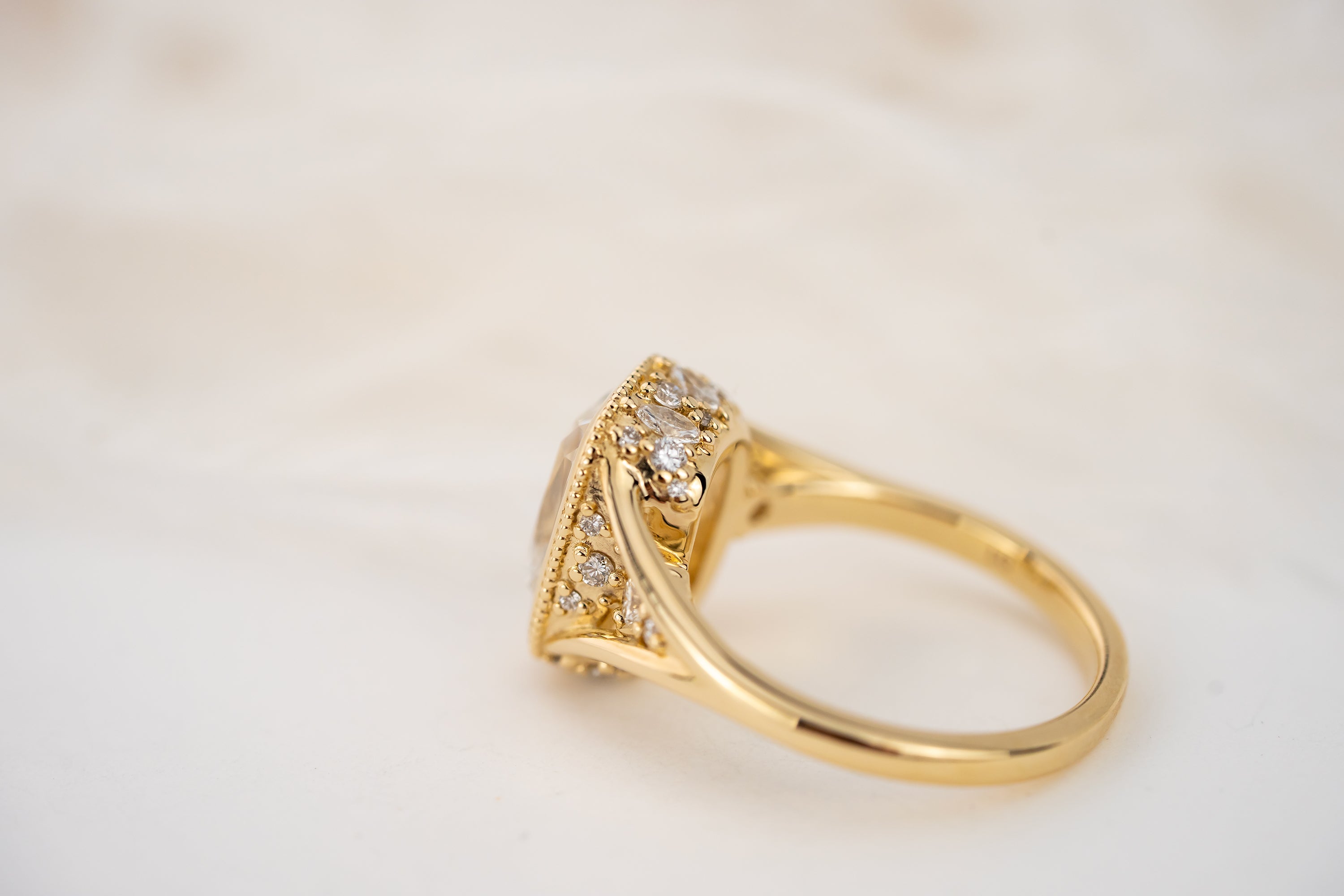 The Sitara Ring | 2.8 CT Old Mine Elongated Cushion Diamond - Lavender Creek Gems