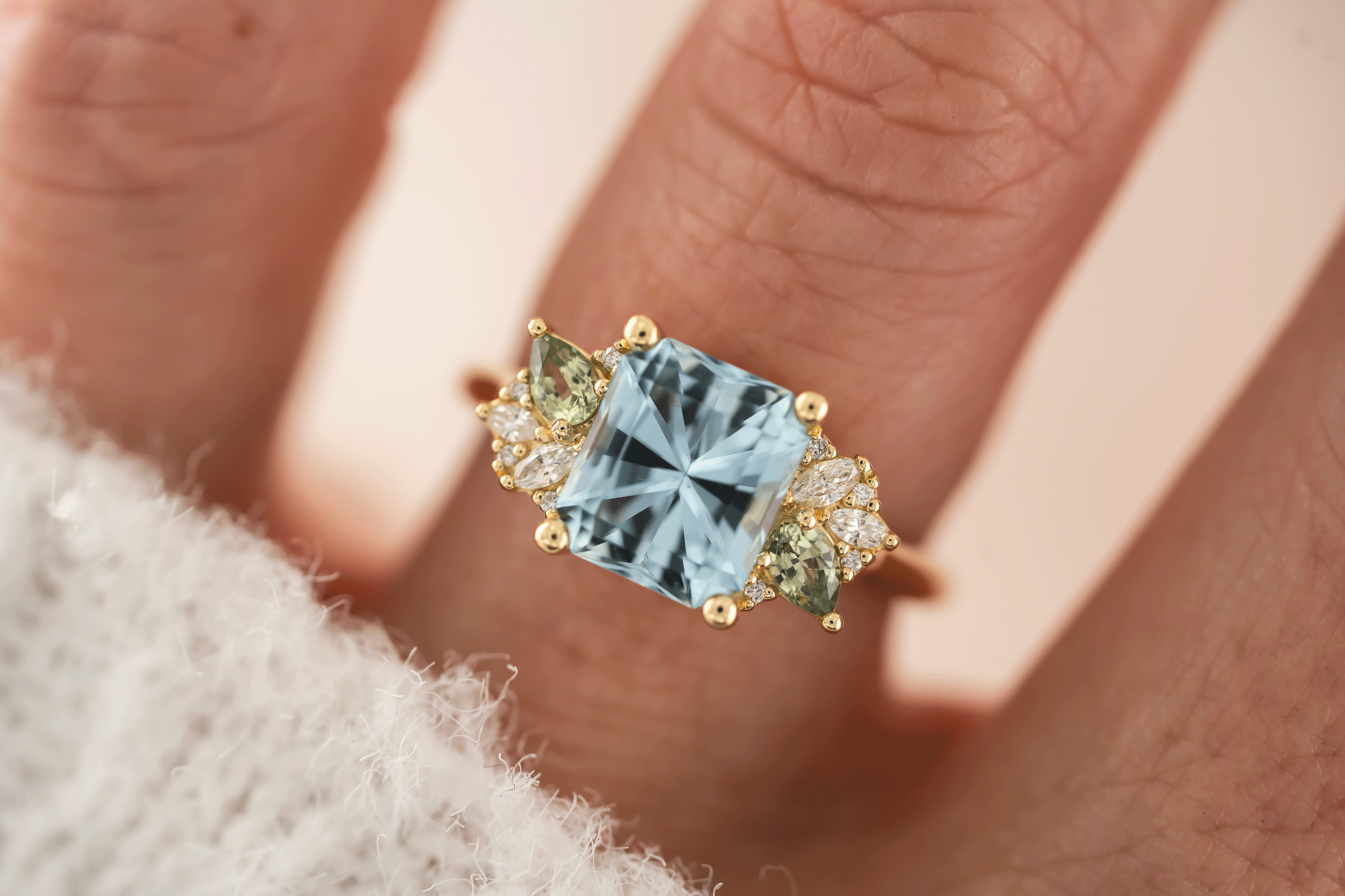 The Fleur Ring | 2.08 CT Radiant Aquamarine - Lavender Creek Gems