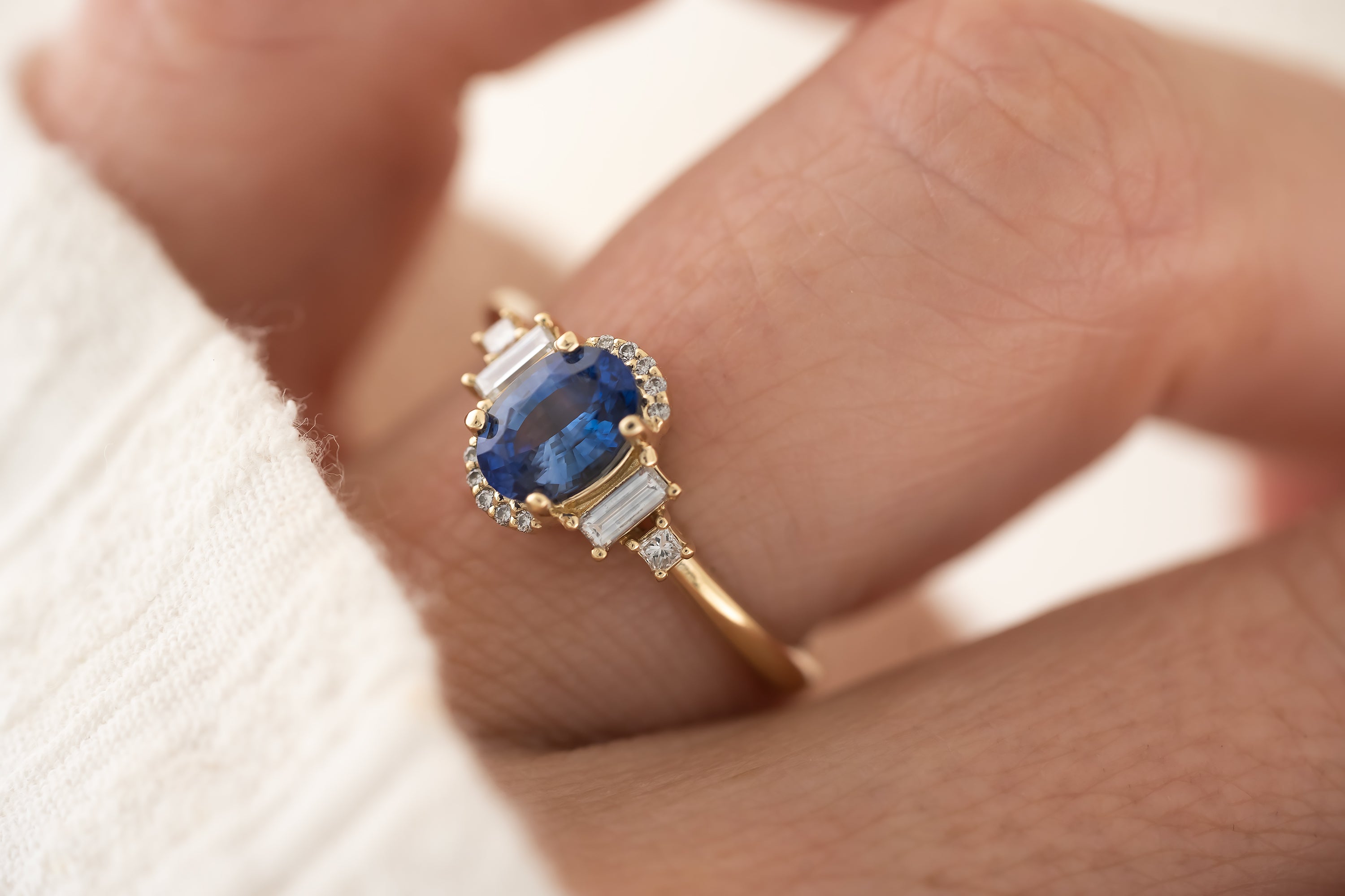 The Sura Ring - 1.05 CT Oval Royal Blue Sapphire - Lavender Creek Gems