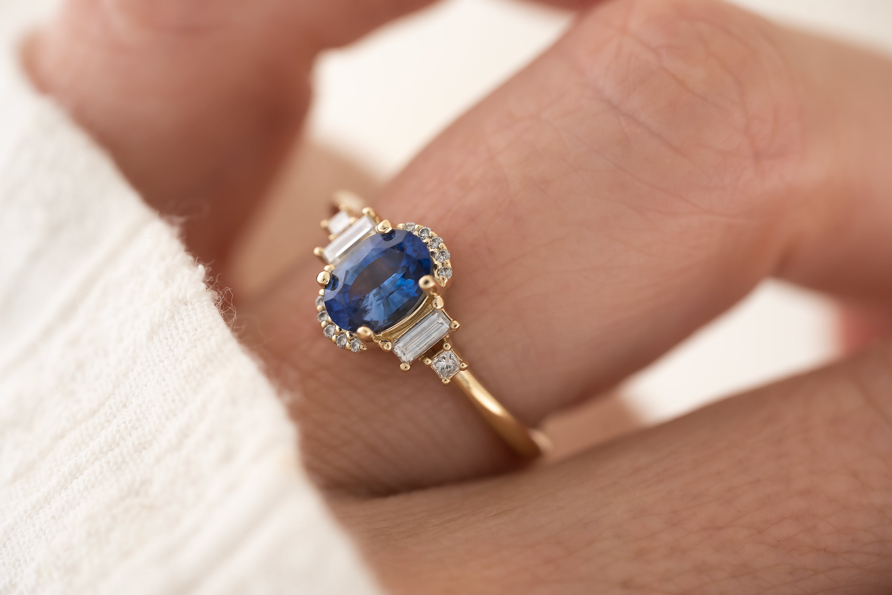 The Sura Ring - 1.05 CT Oval Royal Blue Sapphire - Lavender Creek Gems