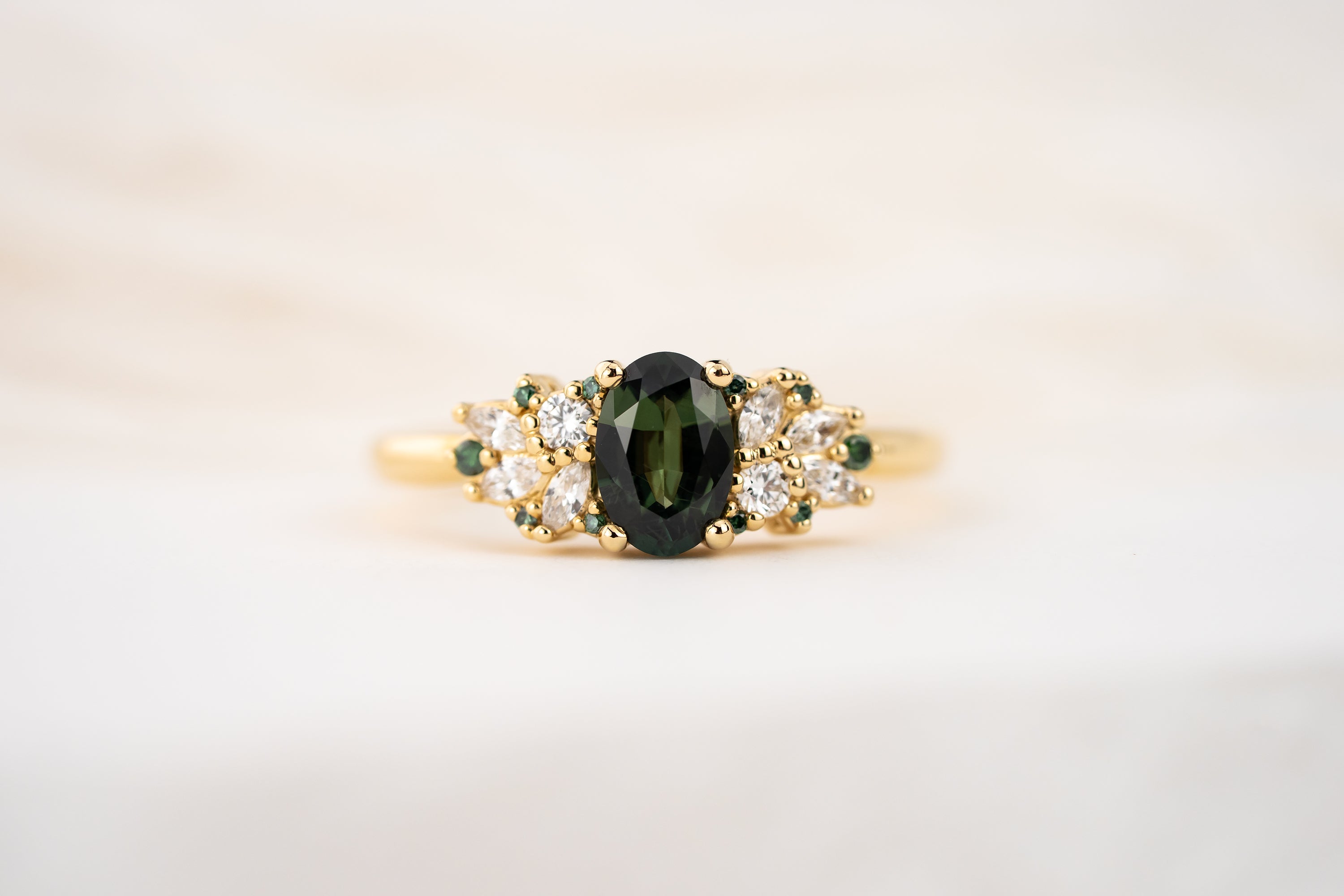 The Rosalie Ring | 0.82 CT Oval Green Sapphire - Lavender Creek Gems