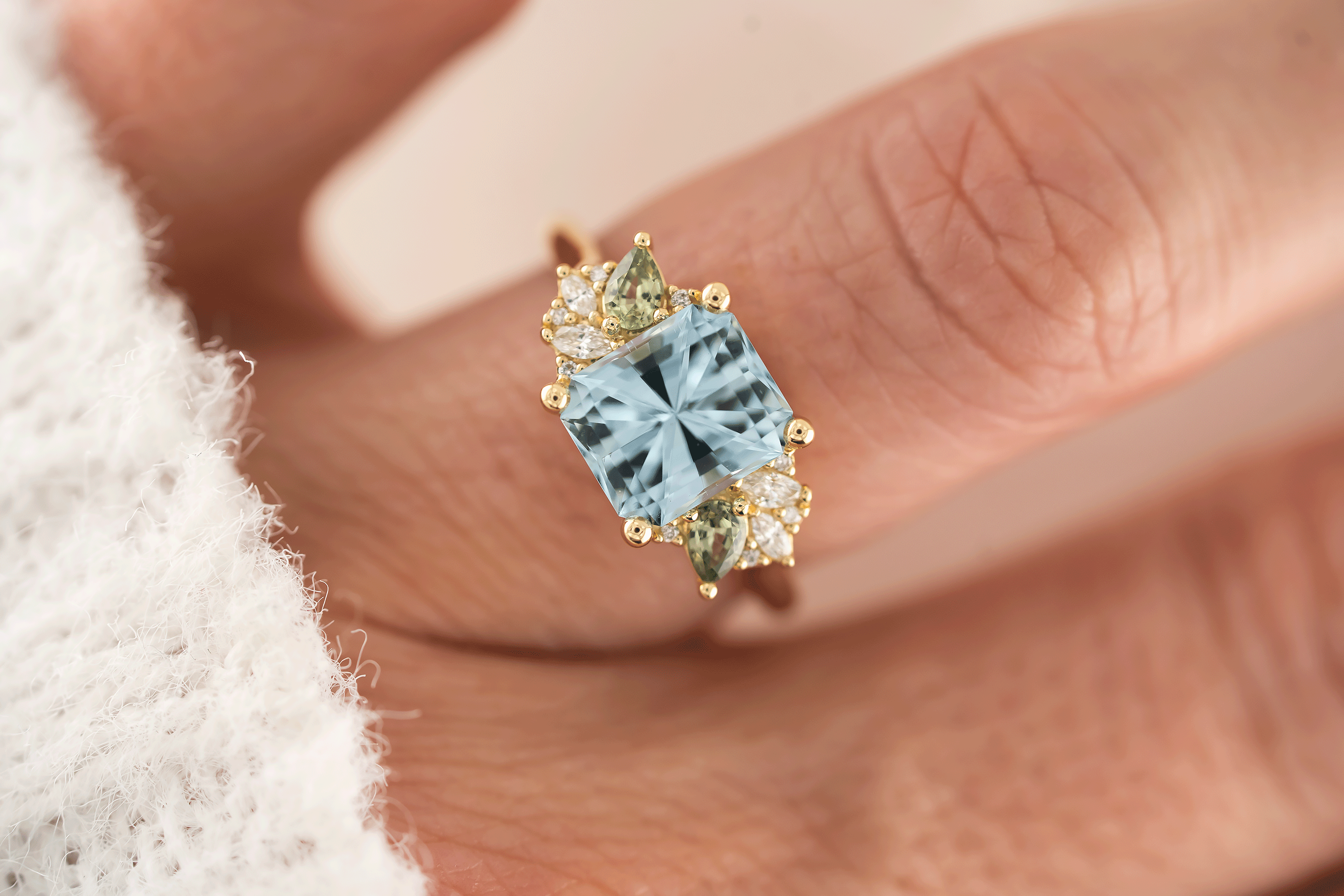 The Fleur Ring | 2.08 CT Radiant Aquamarine - Lavender Creek Gems