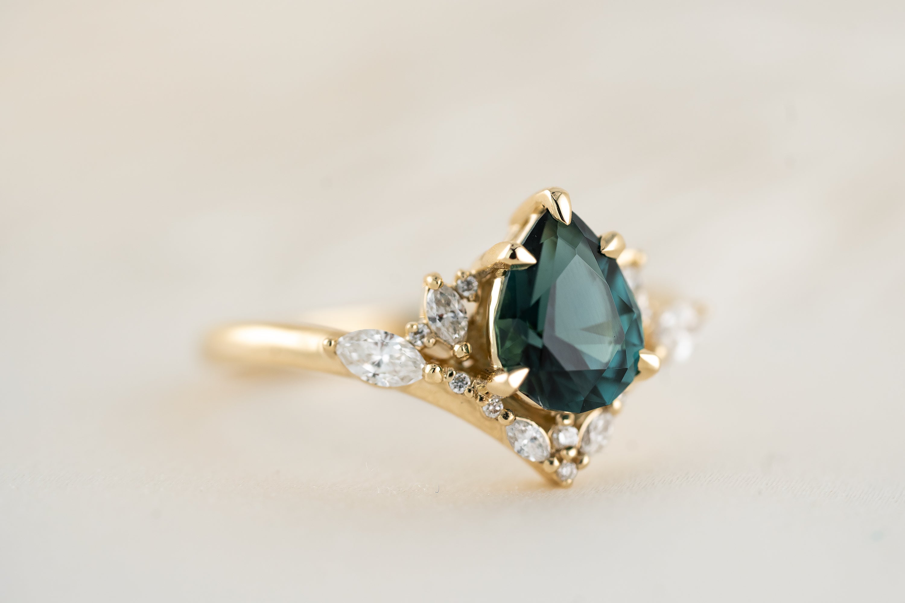 The Aurora Ring | 1.31 CT Pear Cut Indicolite Tourmaline - Lavender Creek Gems
