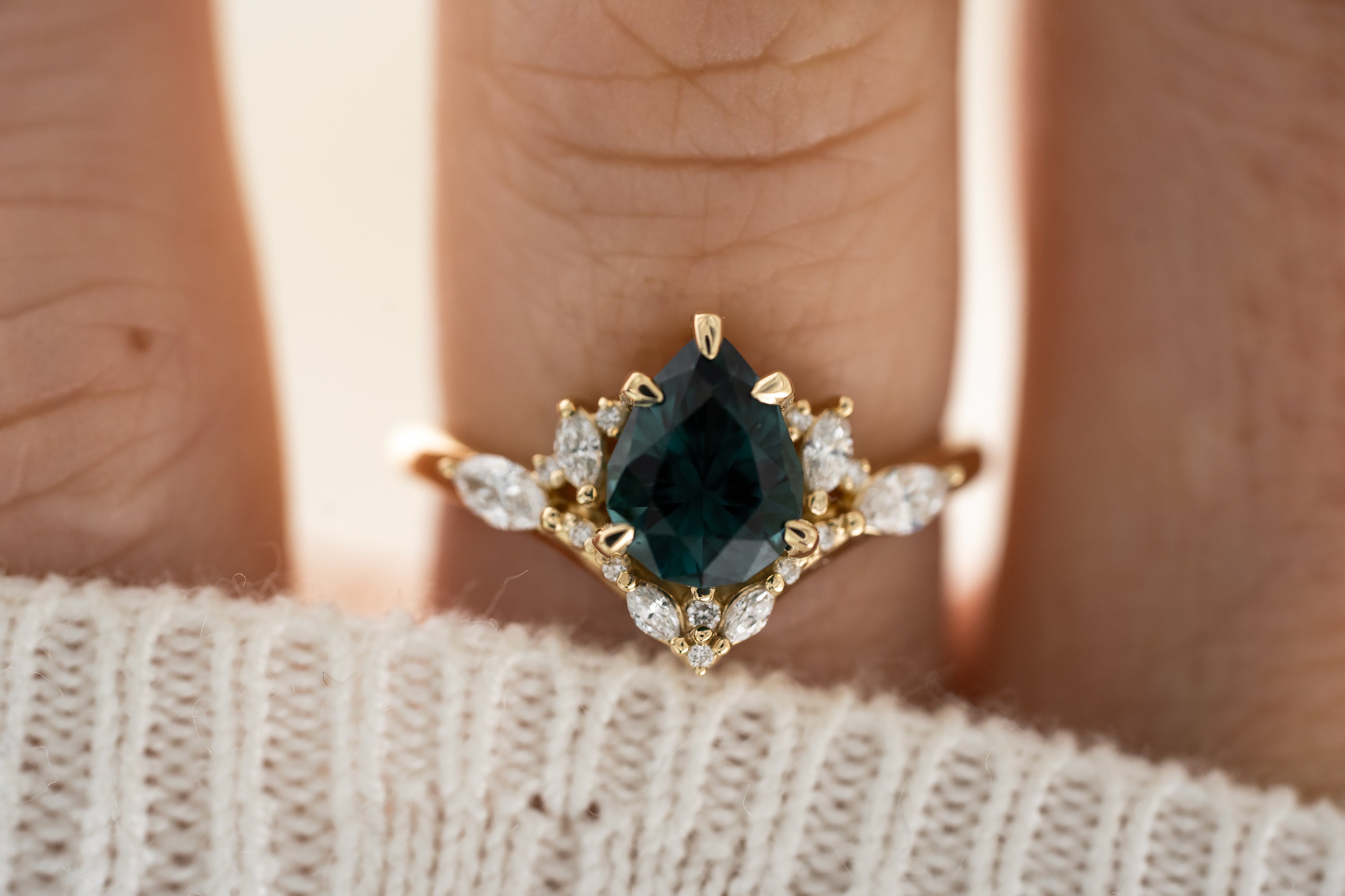 The Aurora Ring | 1.31 CT Pear Cut Indicolite Tourmaline - Lavender Creek Gems