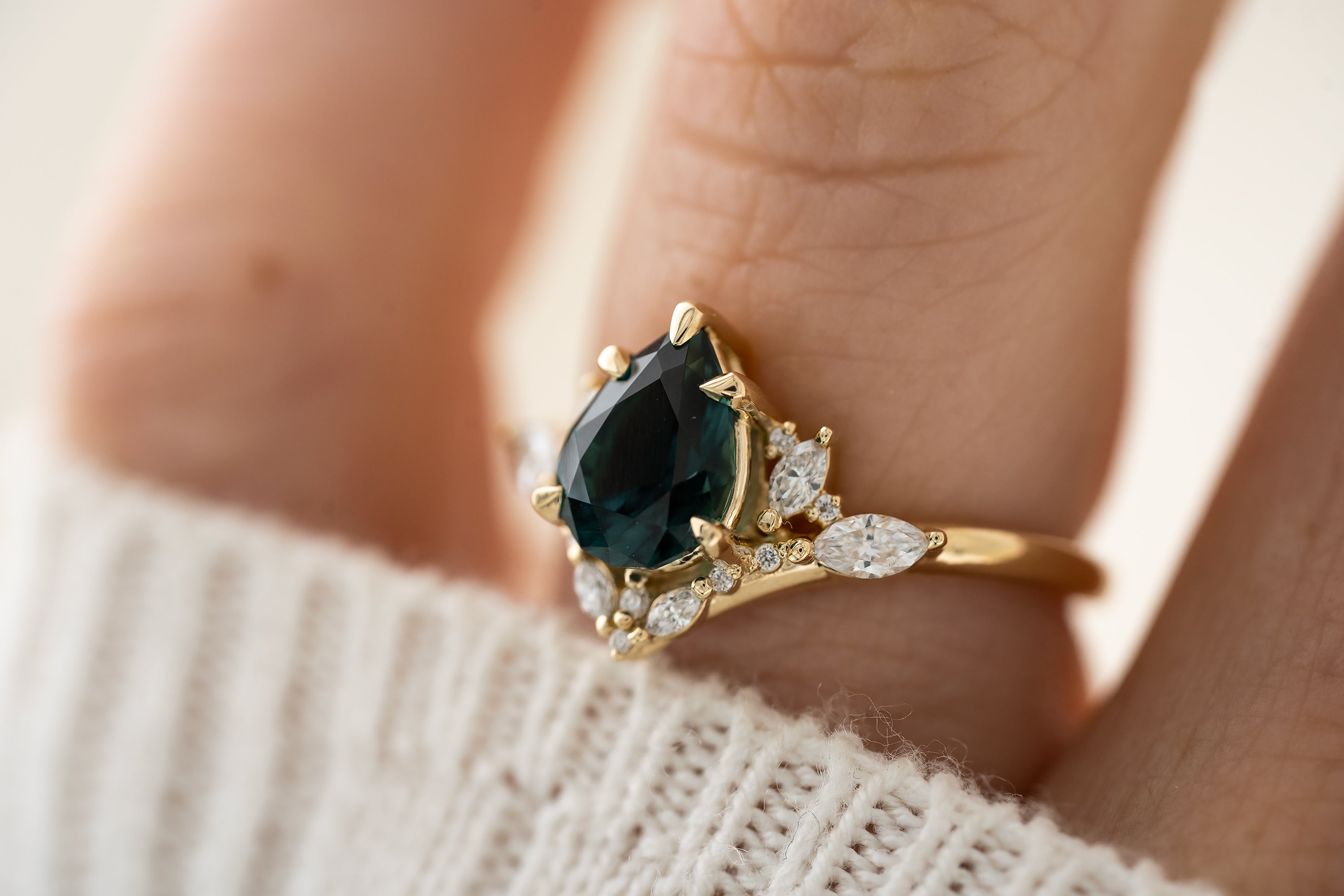 The Aurora Ring | 1.31 CT Pear Cut Indicolite Tourmaline - Lavender Creek Gems