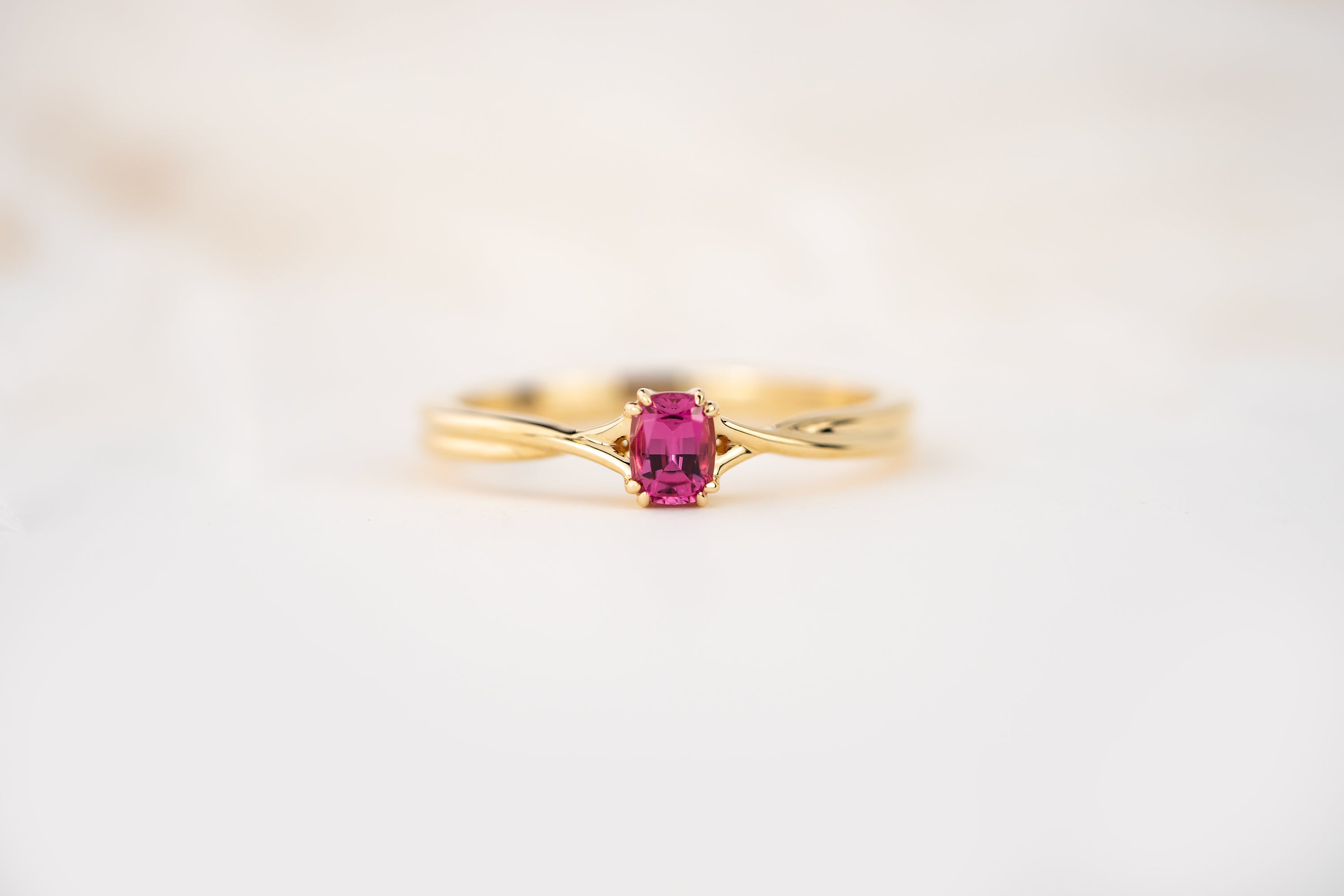 The Fates Ring | 0.28 CT Elongated Cushion Hot Pink Spinel - Lavender Creek Gems