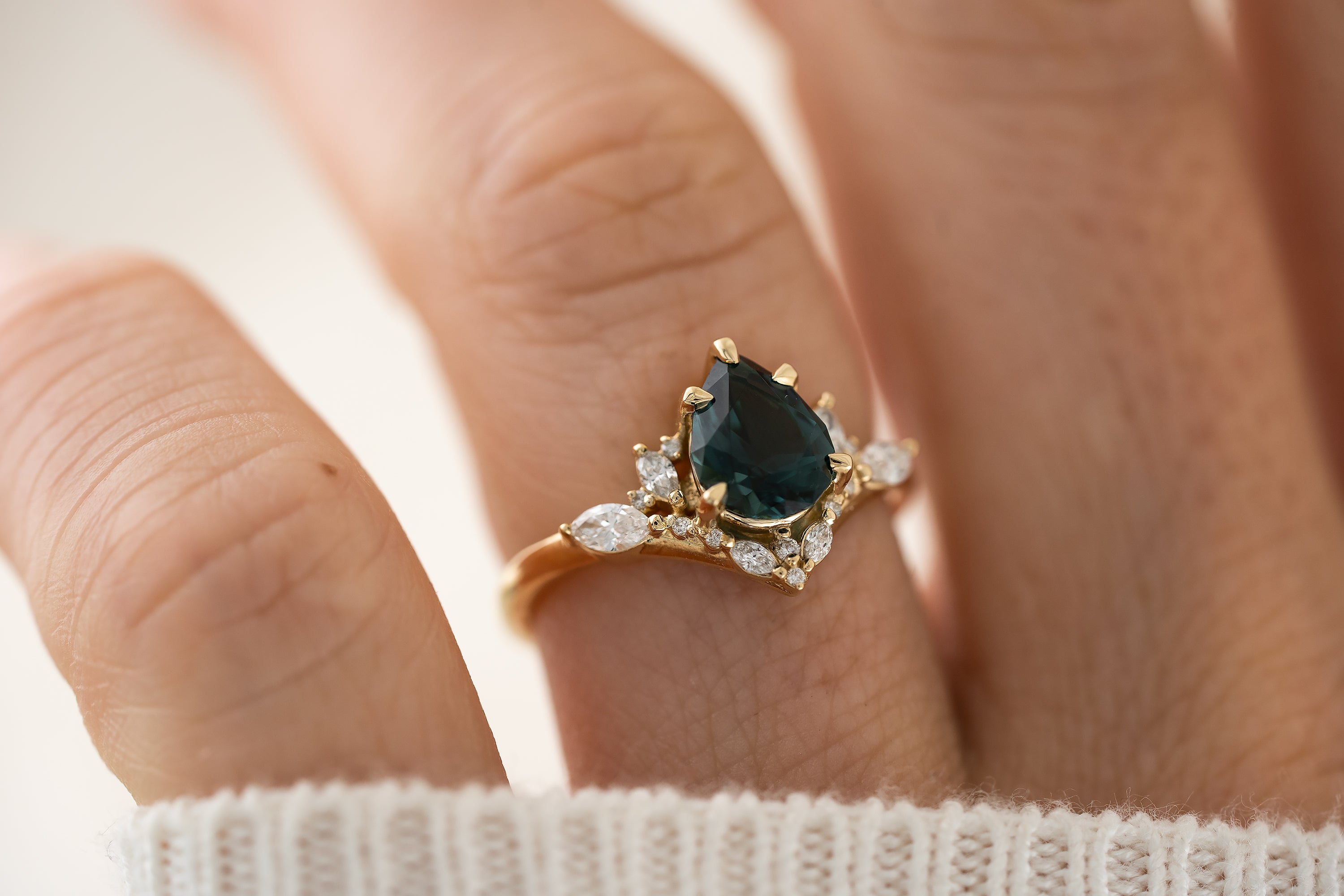 The Aurora Ring | 1.31 CT Pear Cut Indicolite Tourmaline - Lavender Creek Gems