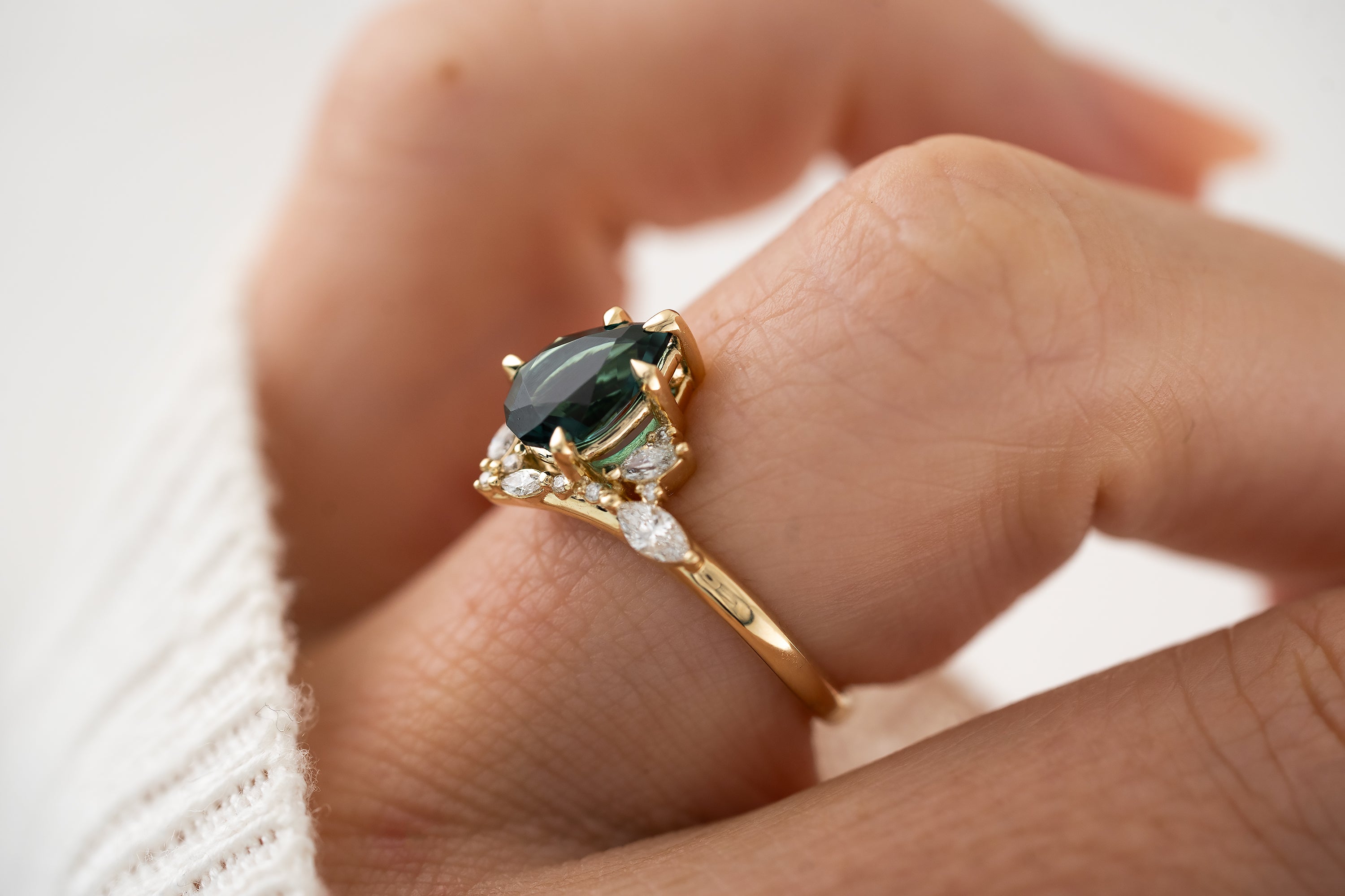 The Aurora Ring | 1.31 CT Pear Cut Indicolite Tourmaline - Lavender Creek Gems