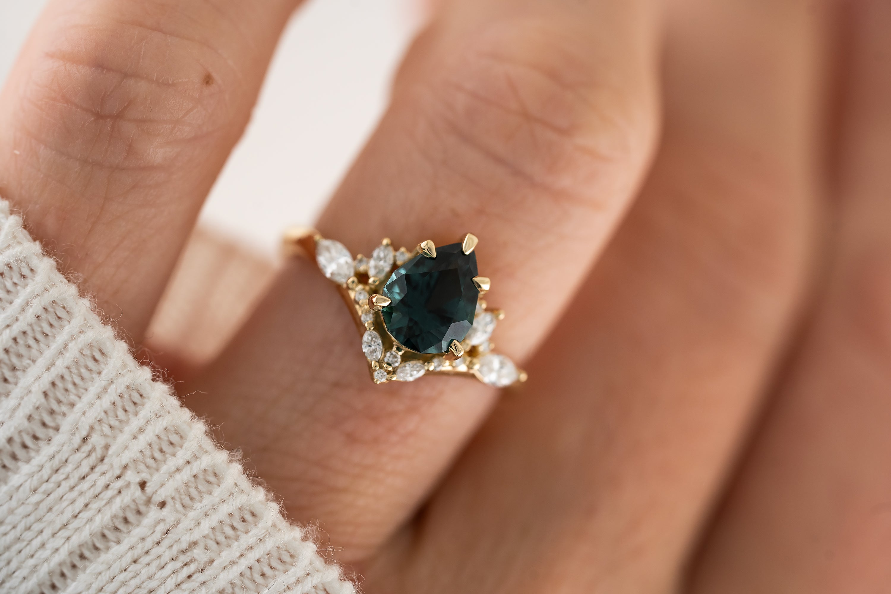 The Aurora Ring | 1.31 CT Pear Cut Indicolite Tourmaline - Lavender Creek Gems