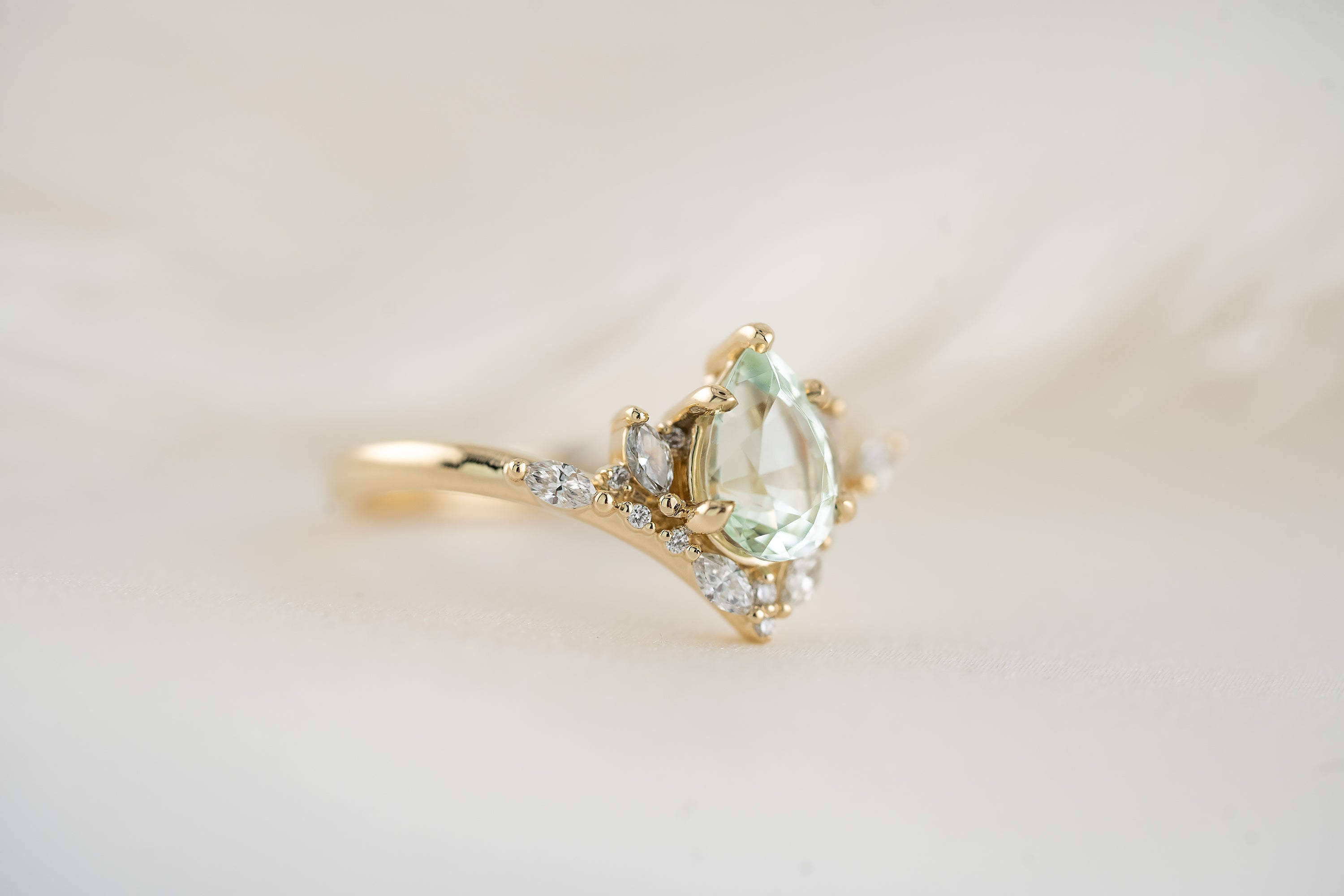 The Aurora Ring | 1.2 CT Pear Cut Seafoam Tourmaline - Lavender Creek Gems