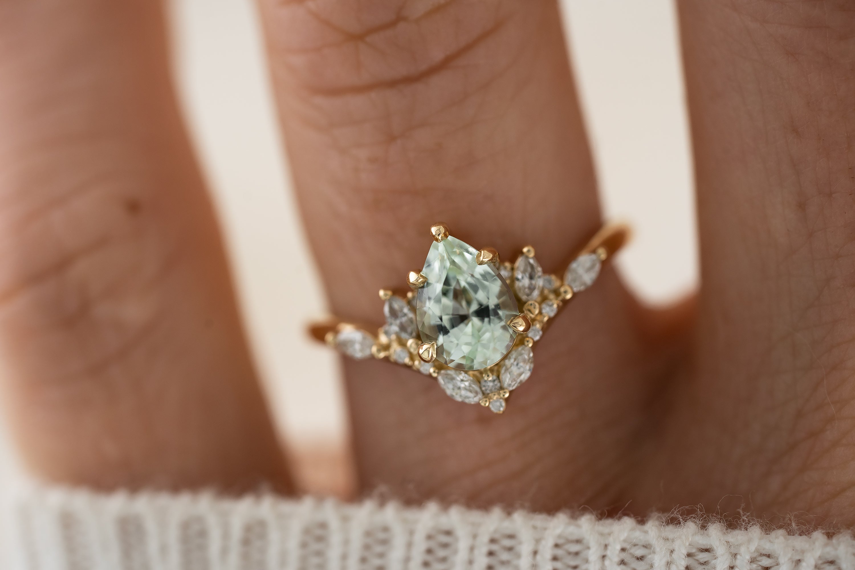 The Aurora Ring | 1.2 CT Pear Cut Seafoam Tourmaline - Lavender Creek Gems