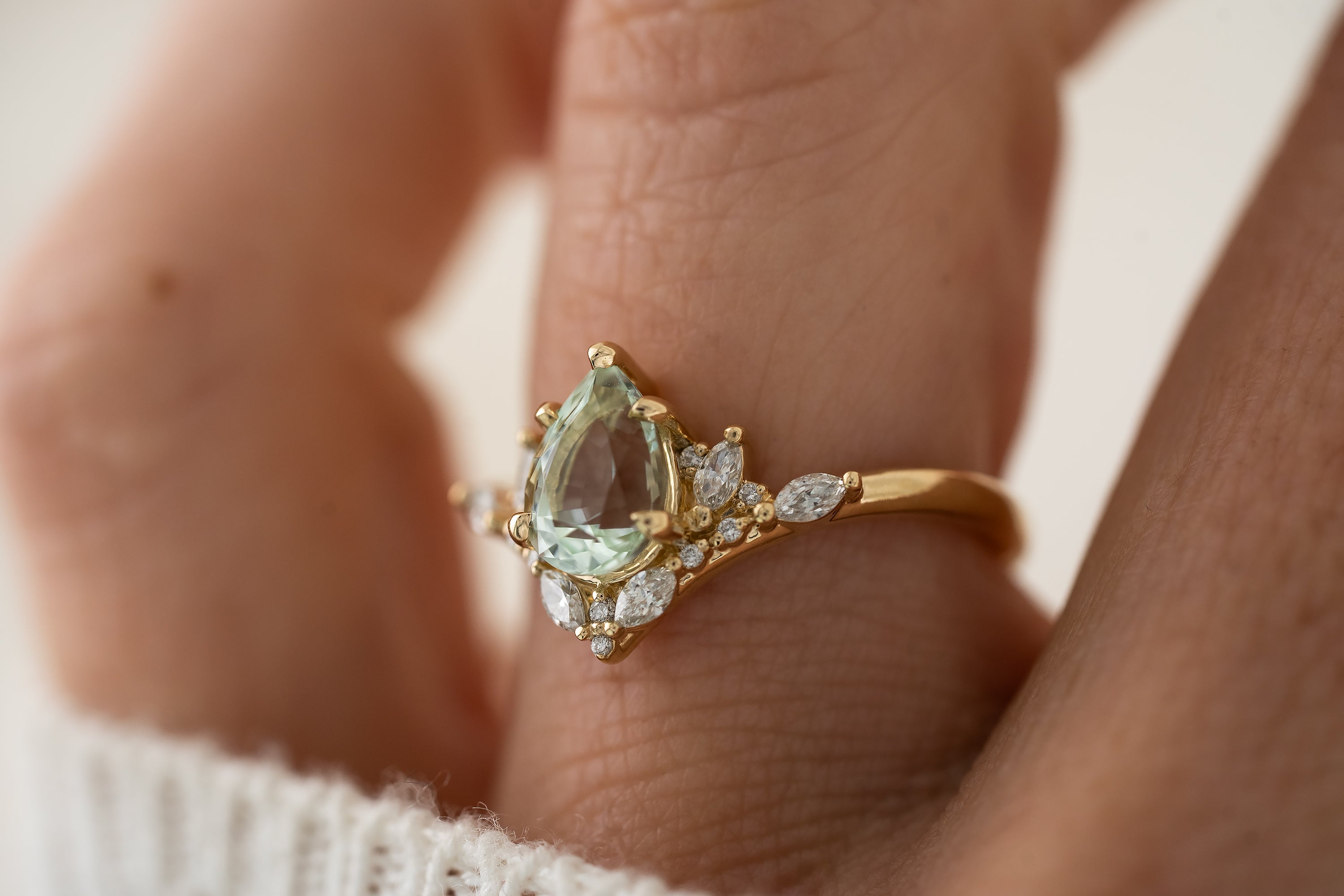The Aurora Ring | 1.2 CT Pear Cut Seafoam Tourmaline - Lavender Creek Gems